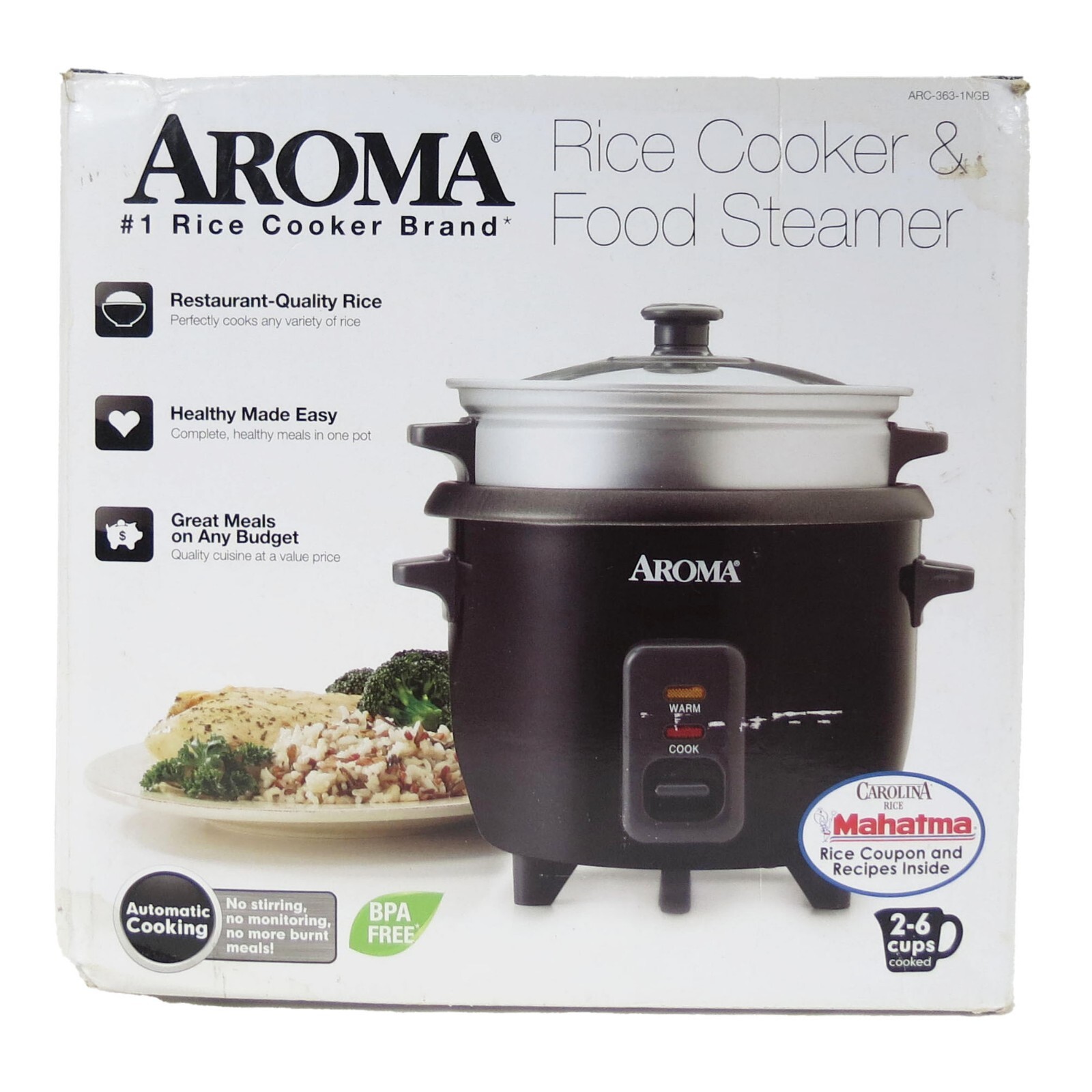 Aroma Housewares ARC-363-1NGB Rice Cooker Food Steamer 2-6 Cups – Open Box