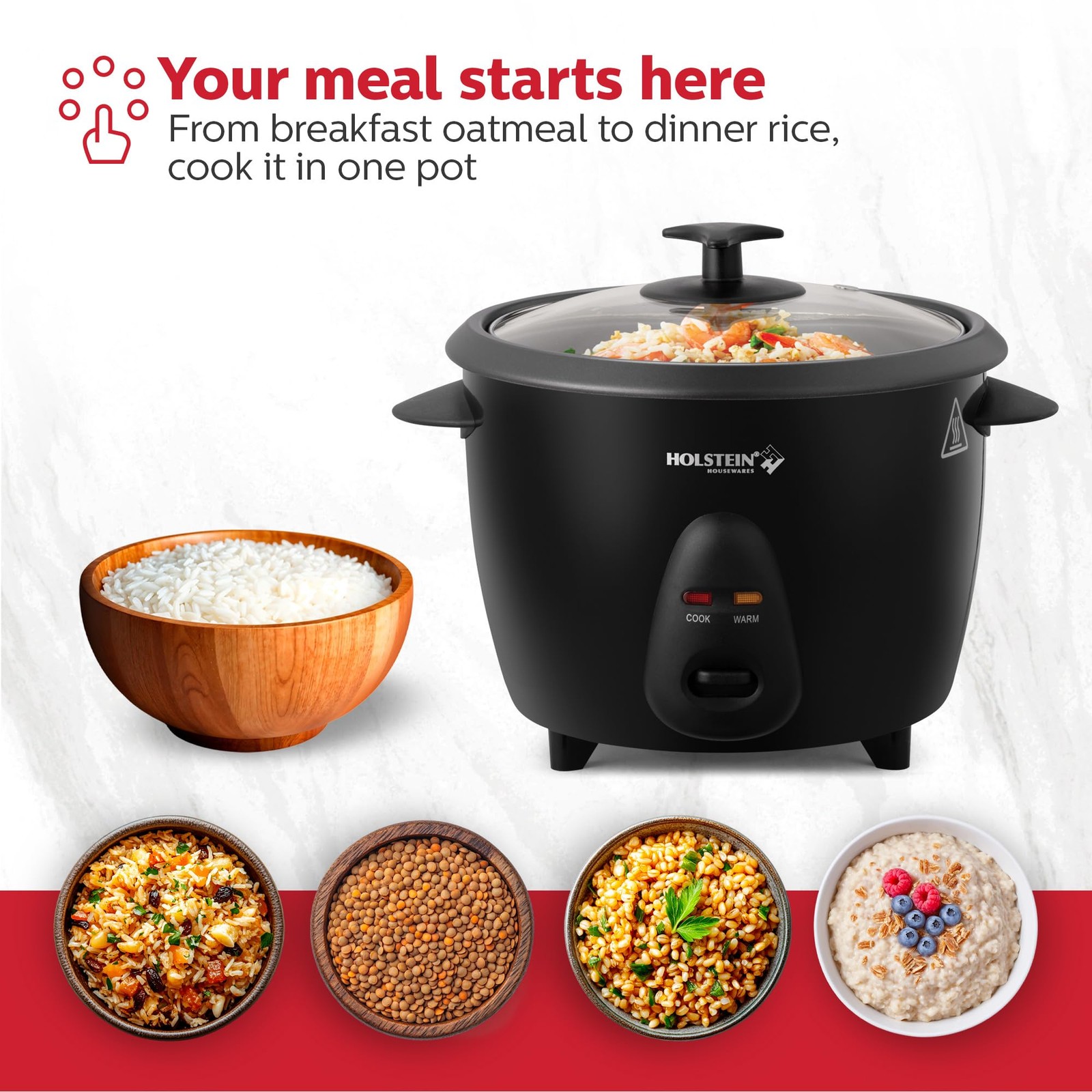 Holstein Housewares 16-Cup Cooked 8-Cup Uncooked Rice Cooker Operation Warm
