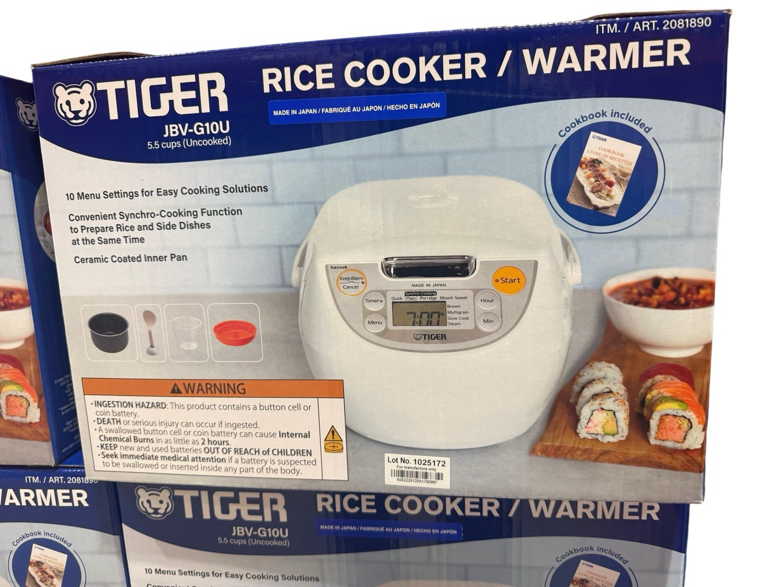Tiger JBV-G10U Rice Cooker/Warmer 5.5 Cups White Ceramic Inner Pan + Accessories