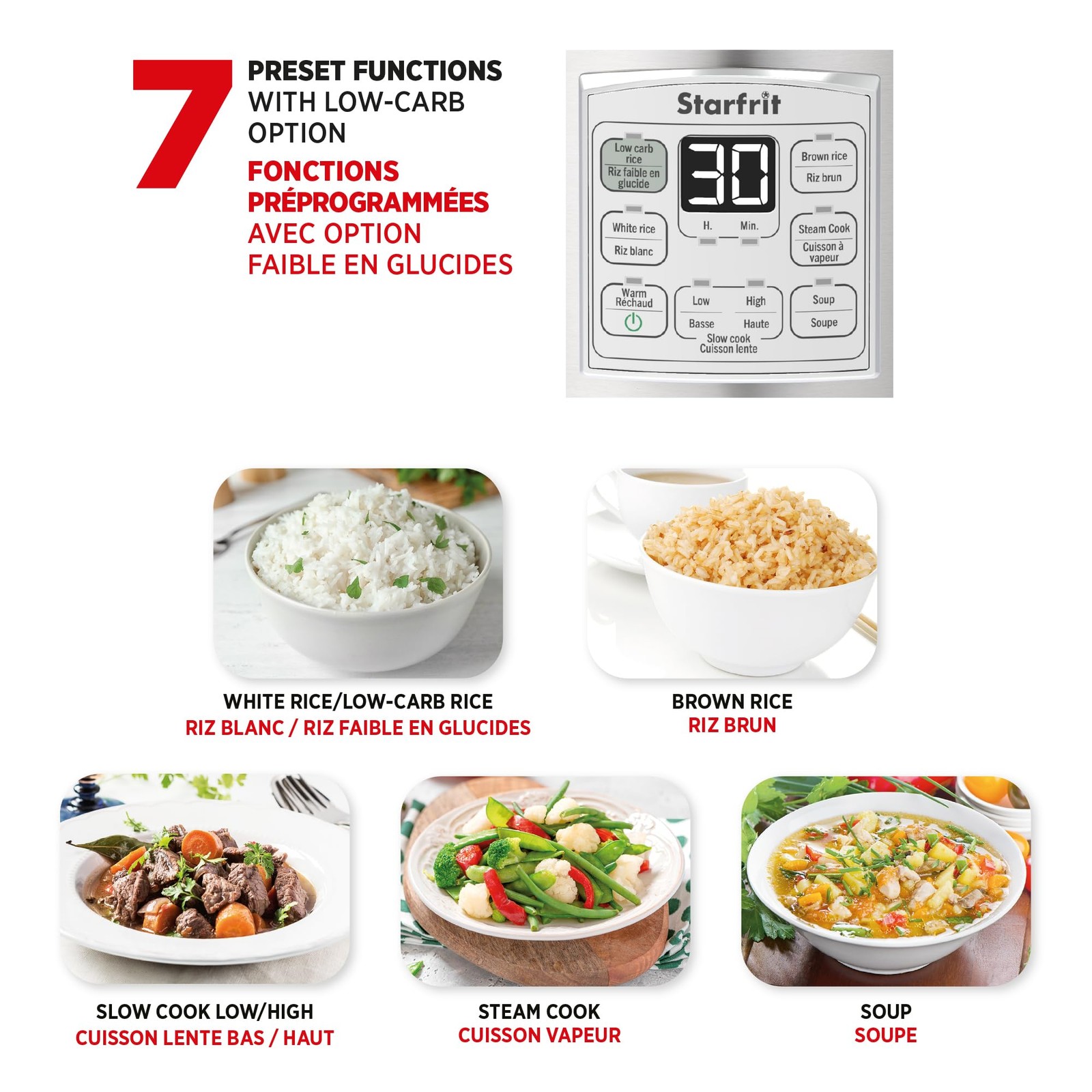 Low Carb Rice Cooker 14 Cups 500W Stainless Steel – 7 Preset Functions