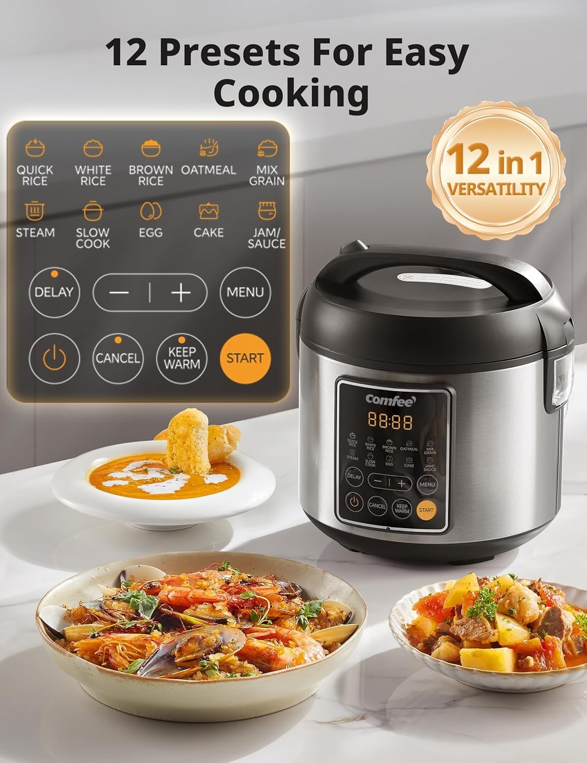 4 Cups Uncooked Rice Cooker – Non-Stick 2 Qt Multifunctional Cooker with Steamer
