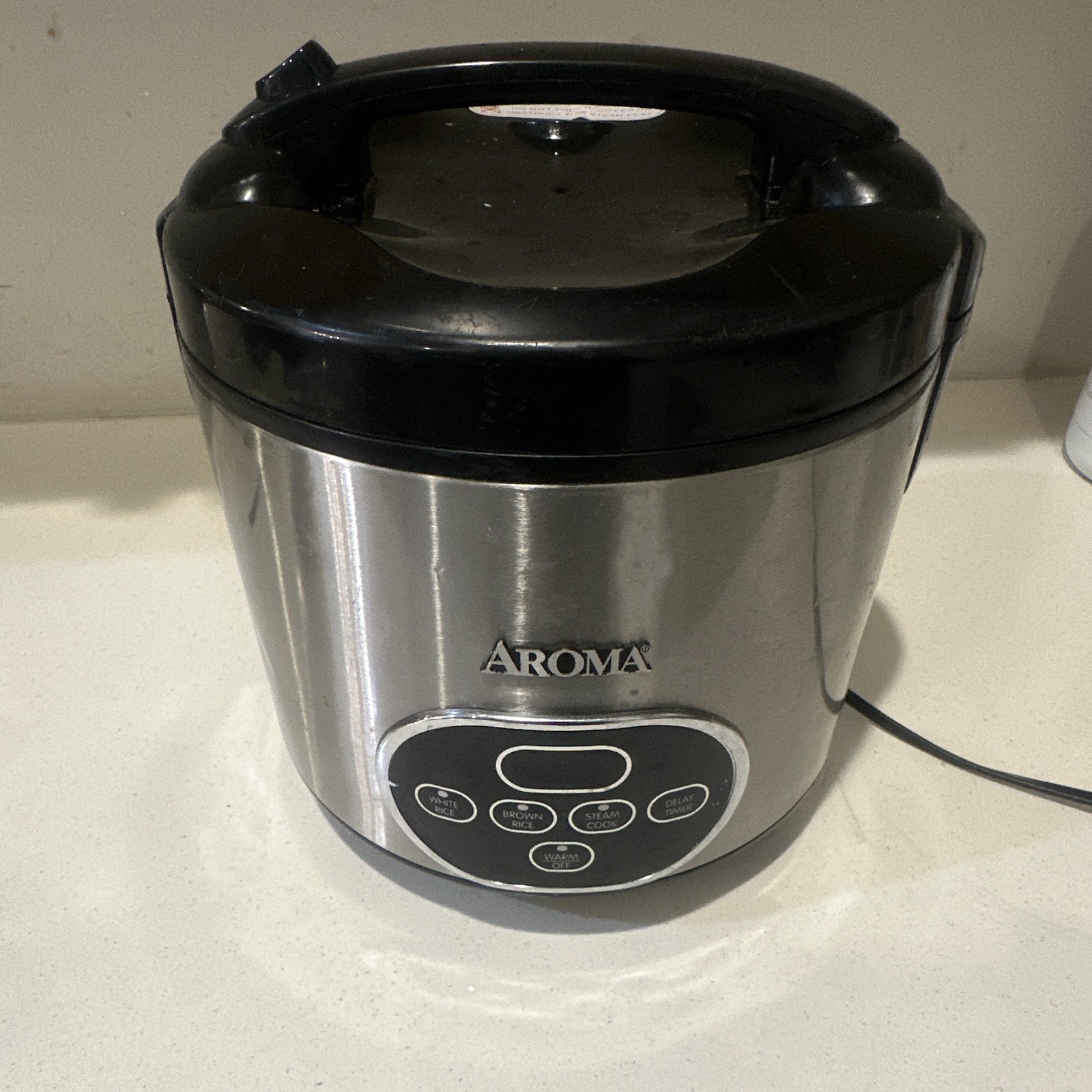 Aroma 8-Cup Rice Cooker & Steamer, Stainless Steel, Silver/Black