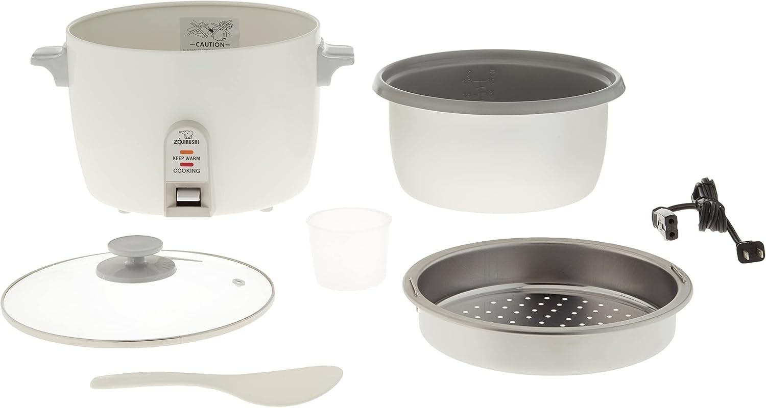 Compact White 10-Cup Rice Cooker/Steamer, Automatic Keep Warm, Stainless Steel