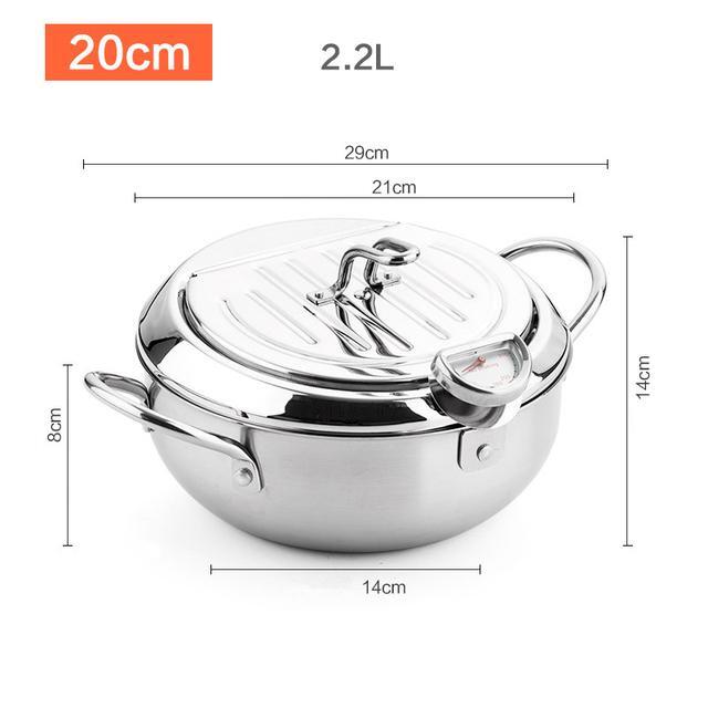 Japanese Style Tempura Deep Frying Pot w/ Oil Drip Drainer Rack Stainless Steel