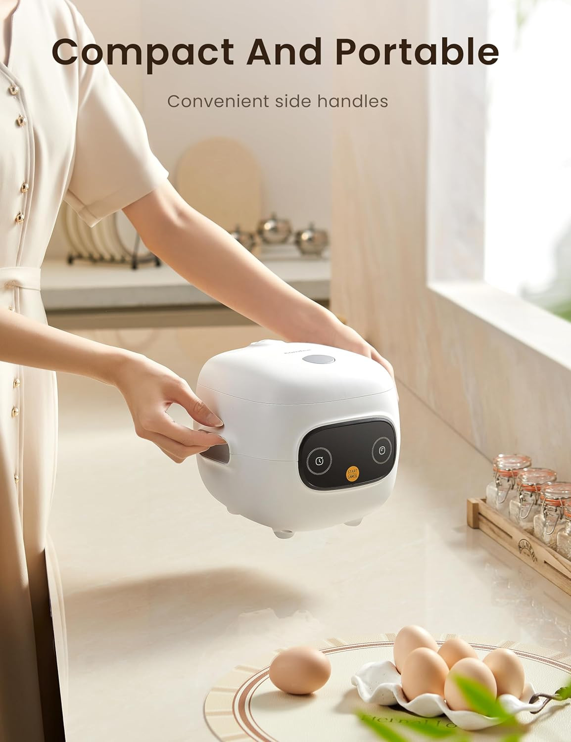 Mini Rice Cooker 4 Cups Cooked/2 Cups Uncooked, Portable Non-Stick Rice Maker, 2
