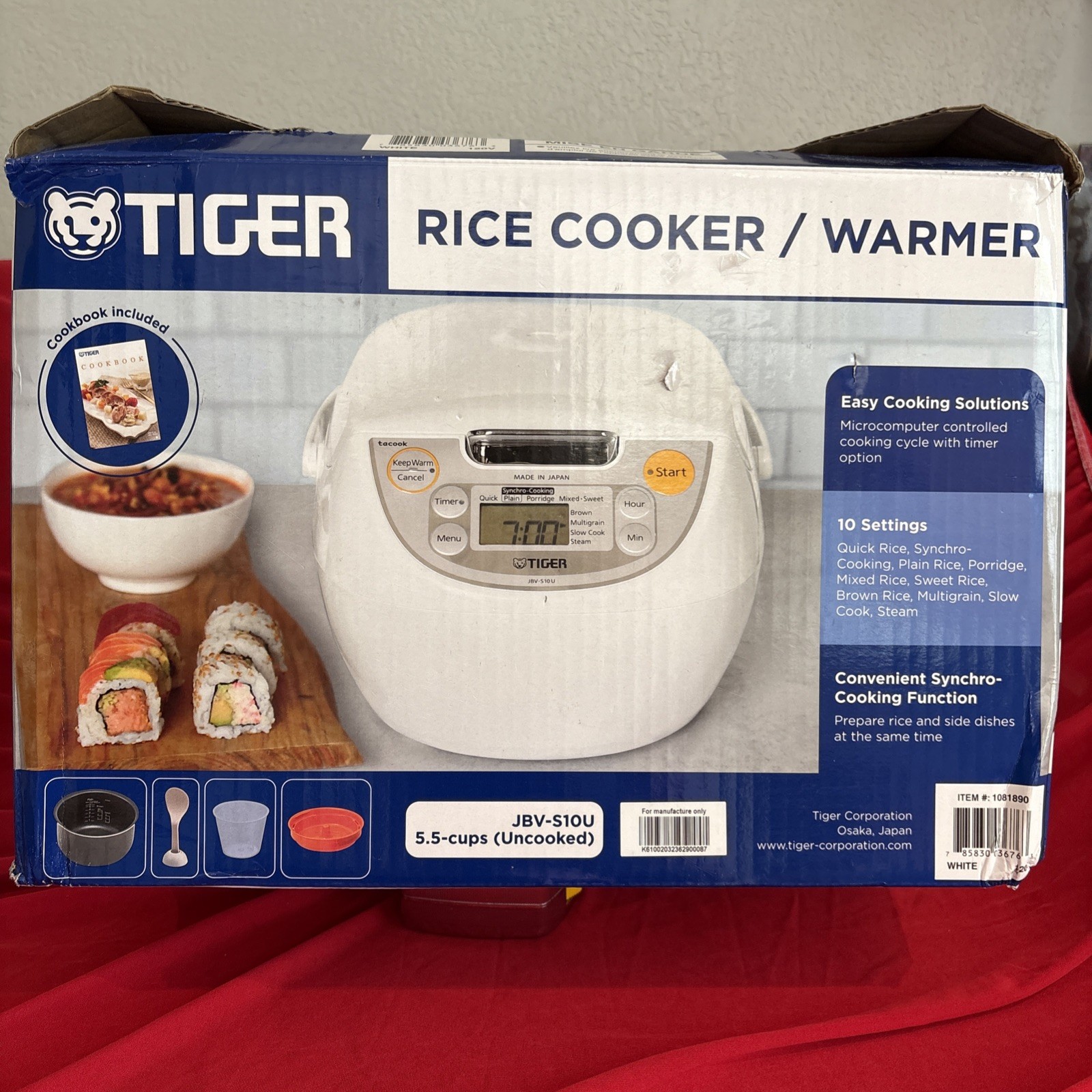 Tiger JBV-S10U 5.5 Cup Microcomputer Rice Cooker – White