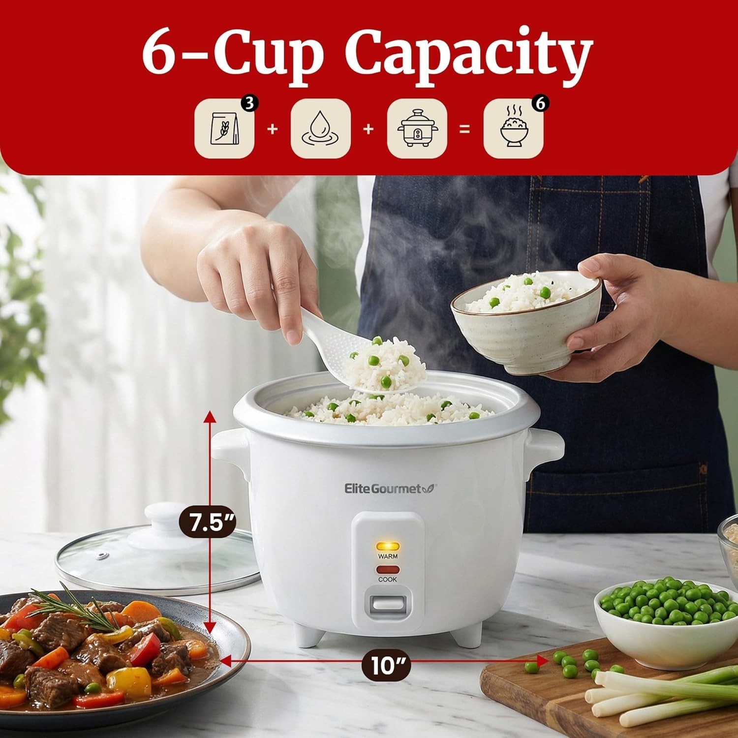 Rice Cooker 6 Cups Cooker Steamer Soup Stew Grains Hot Cereals Non Stick