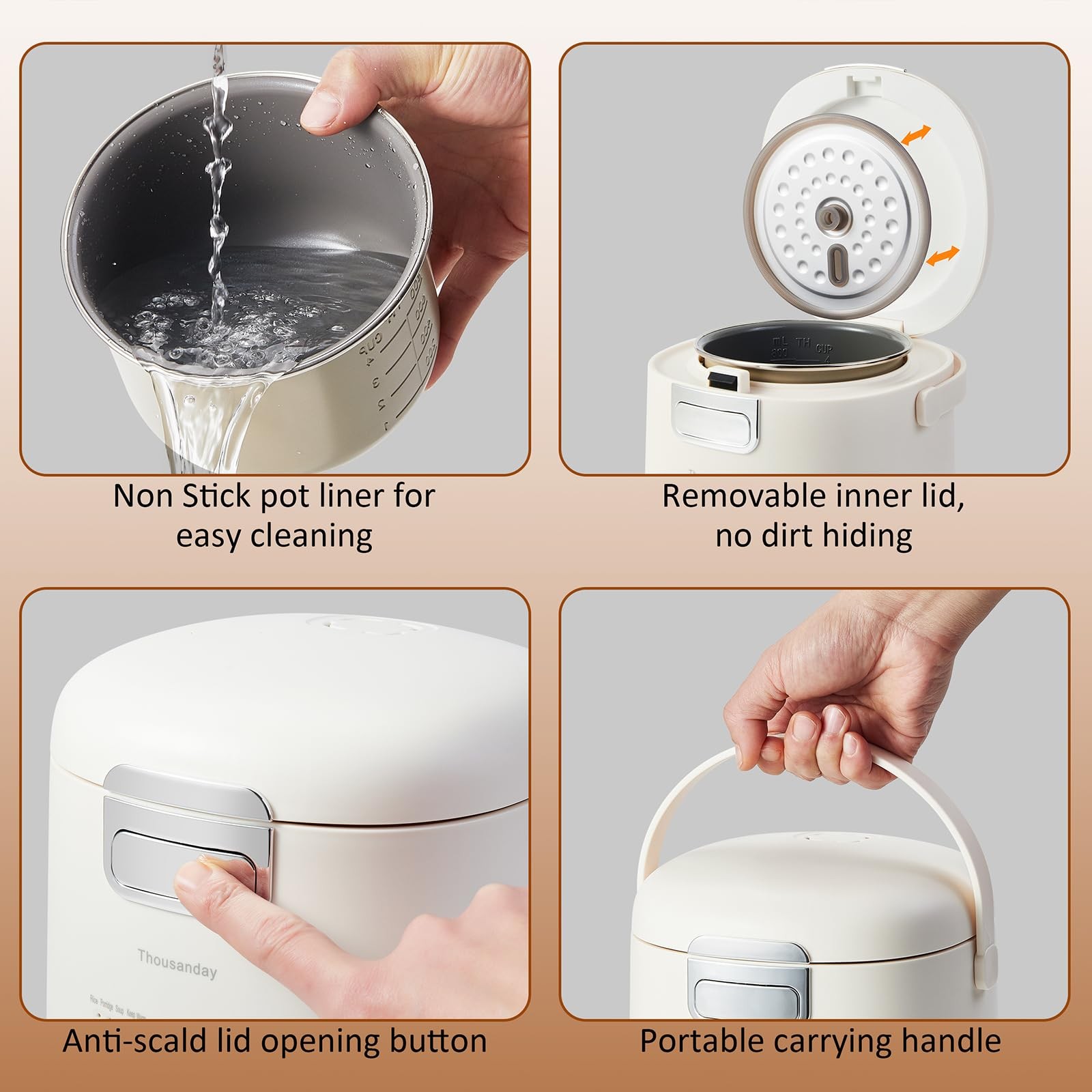 Small Rice Cooker, Mini Rice Cooker 2 Cup Uncooked(4 Cup Cooked), Portable No…