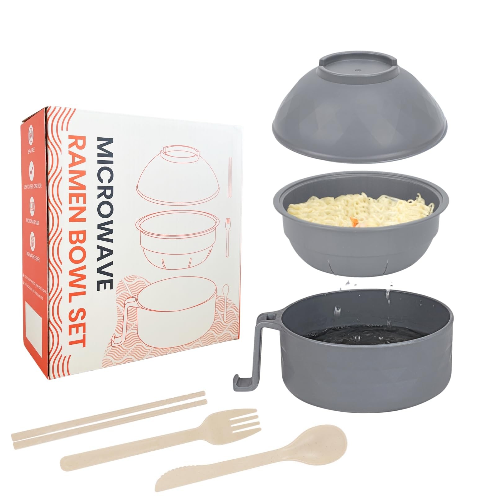 Microwave Ramen Cooker,Ramen Bowl With Chopsticks and Spoon,For Office Colleg…