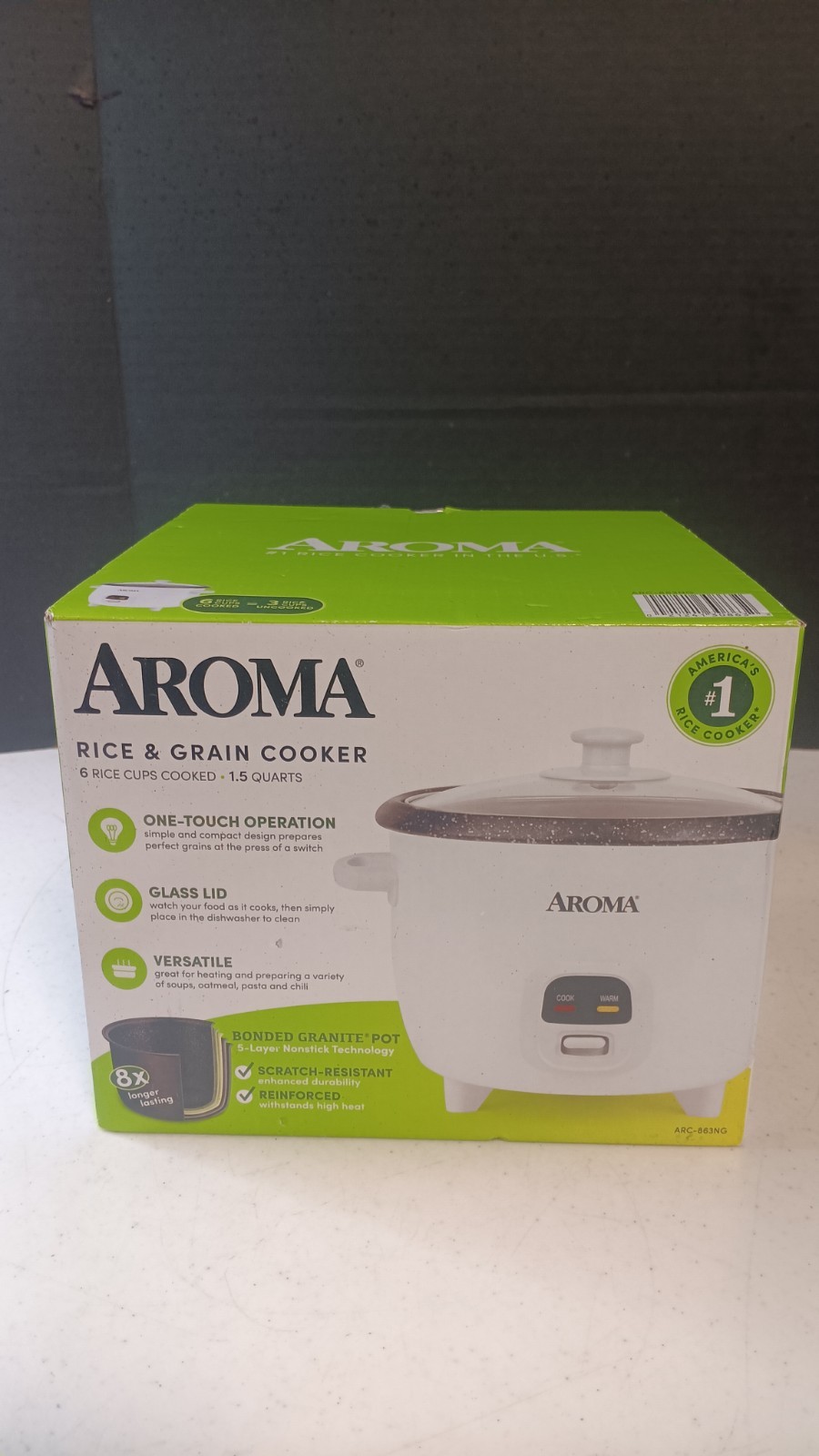 Aroma ARC-863NG 6-Cup Rice & Grain Cooker Granite Nonstick Pot