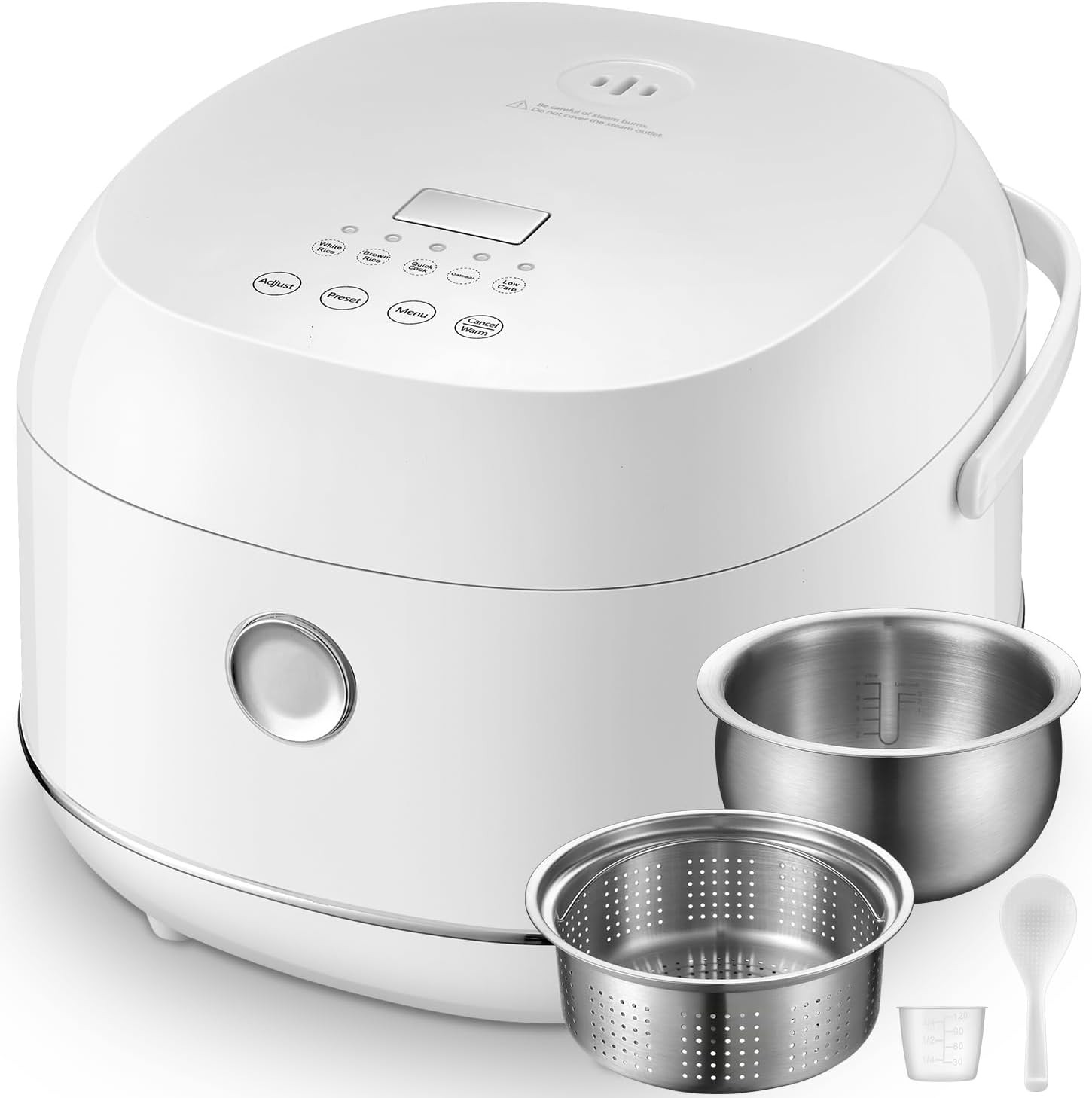 Novaspark Stainless Steel Rice Cooker Small 6 Cup (Uncooked) / 12-Cup (Cooked) w