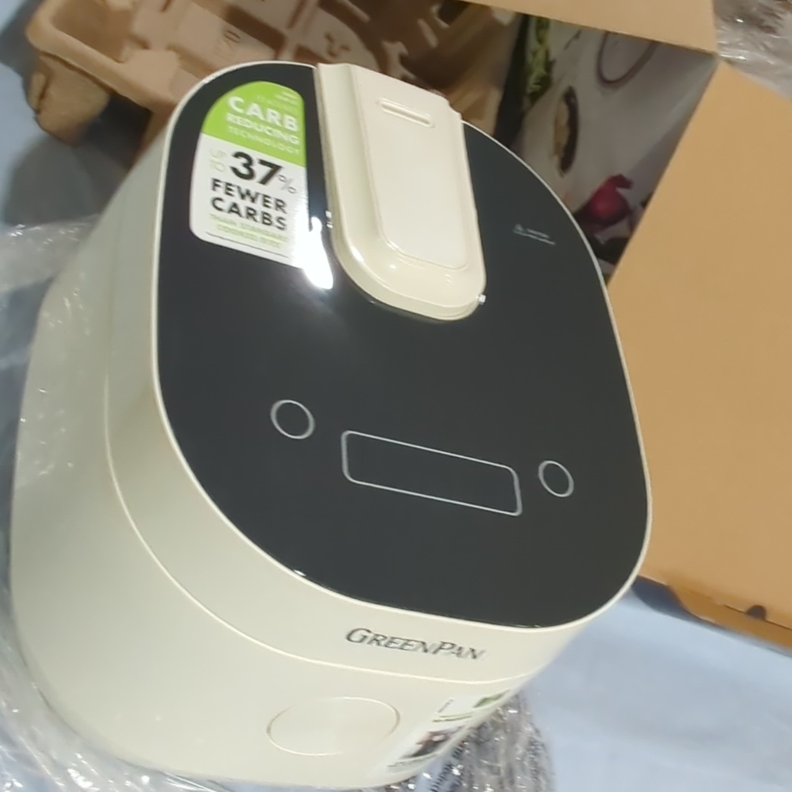 GreenPan 8-Cup Rice & Grain Cooker White Ceramic Nonstick Carb-Reducing Tech