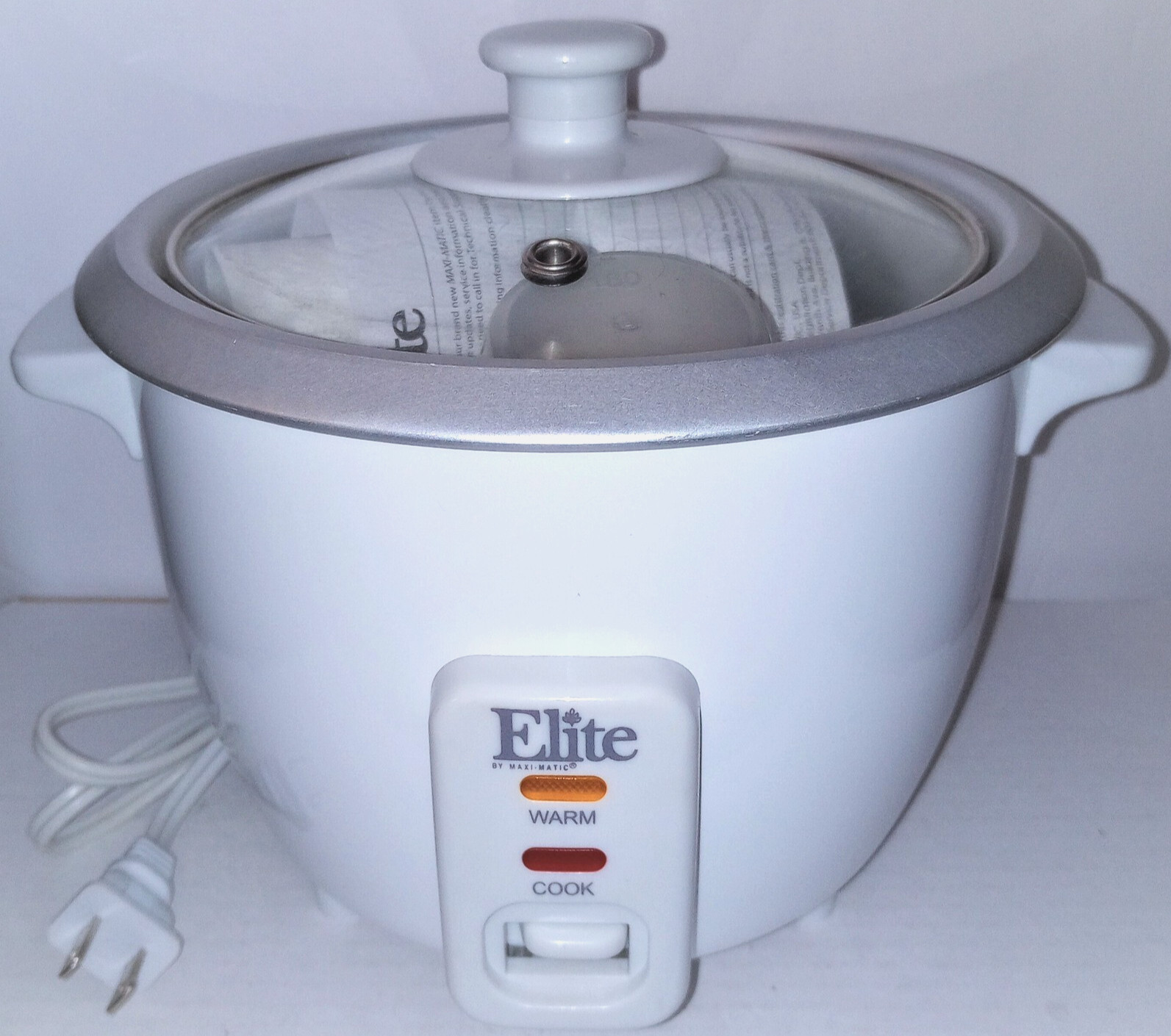 6 Cup Electric Rice Cooker w Glass Lid – Elite by Maxi-Matic – Open Box/Not Used