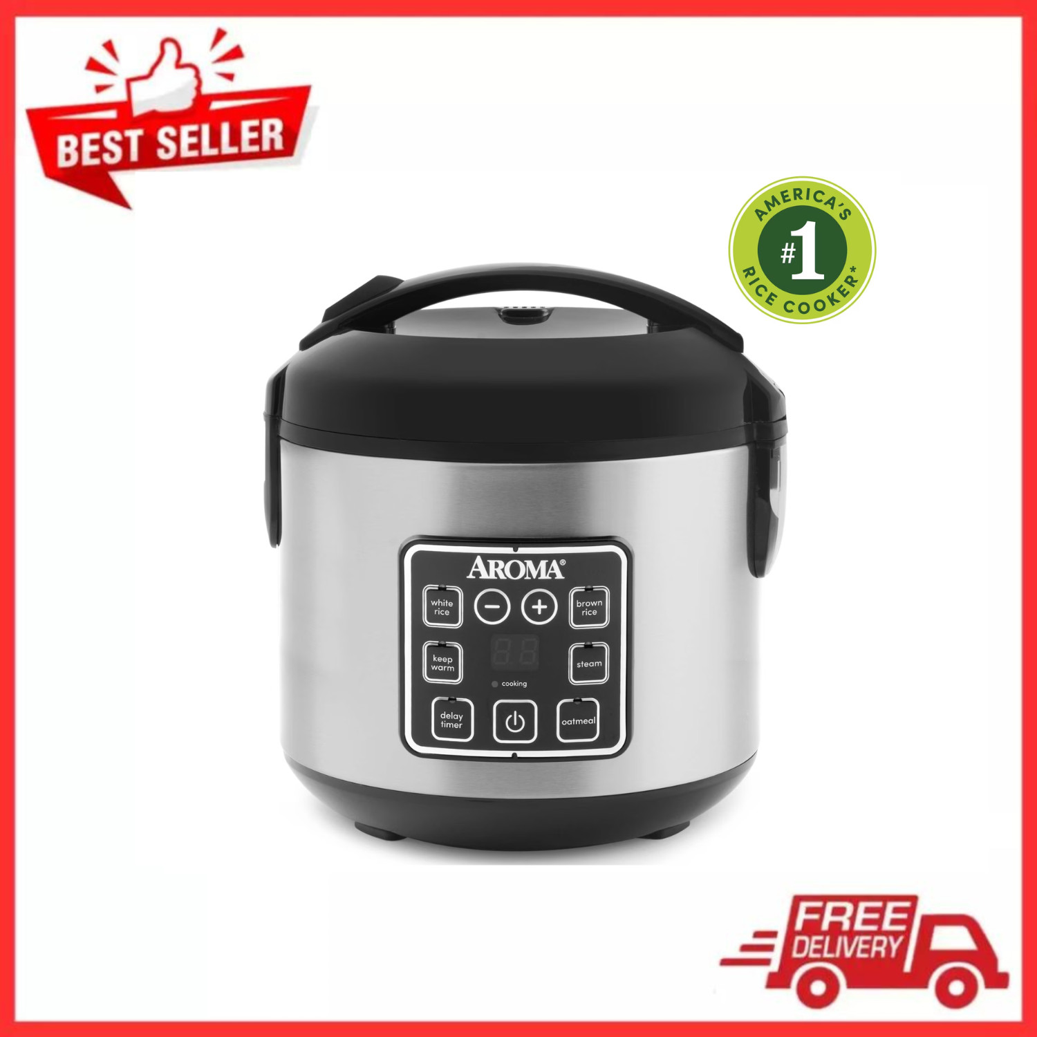 Aroma 8 Cup Cooked Rice & Grain Cooker Steamer Ceramic Coating New
