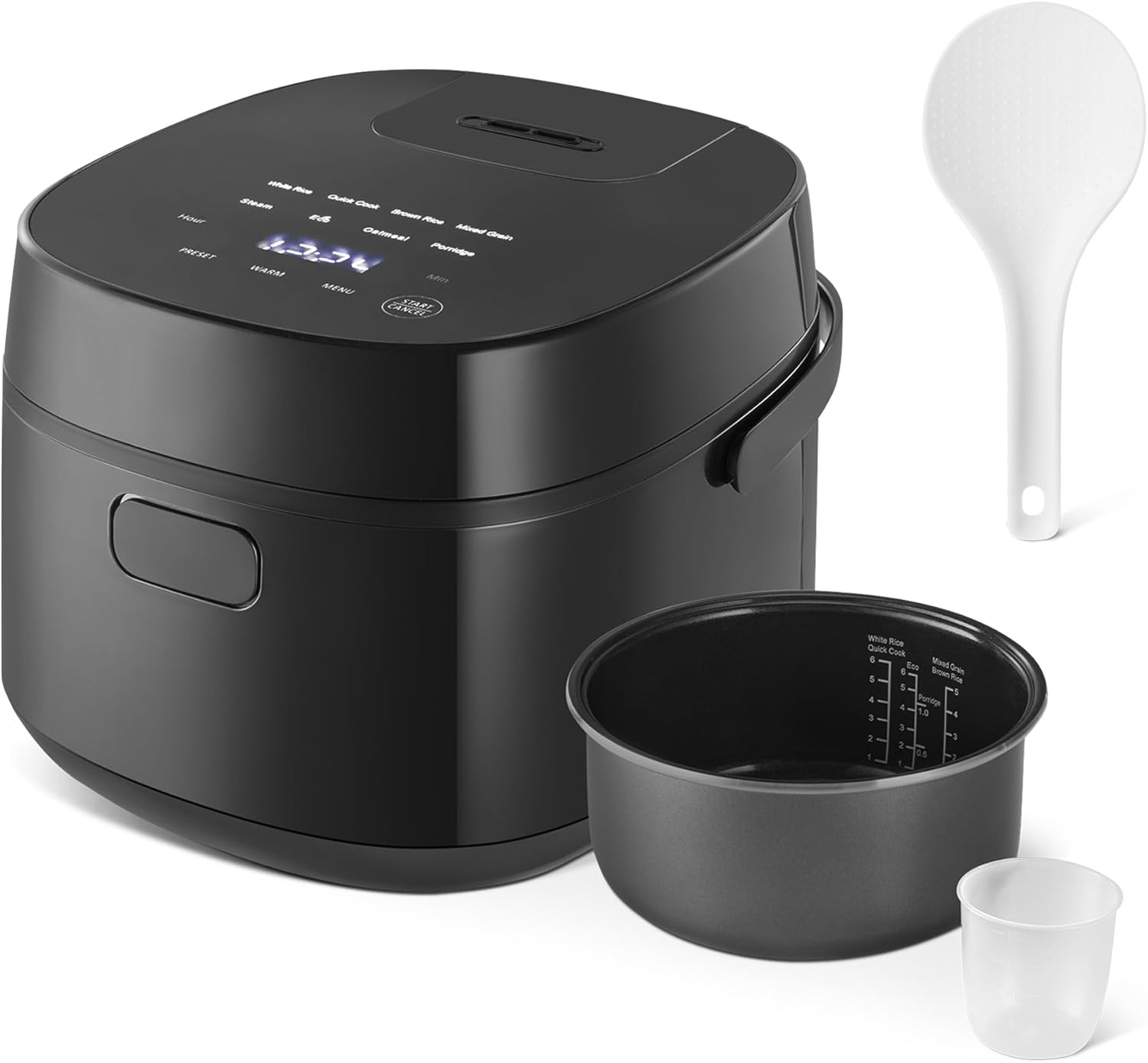 Rice Cooker 6-Cup Uncooked 12-Cup Cooked, Micon with Fuzzy Logic, Keep Warm, Bla