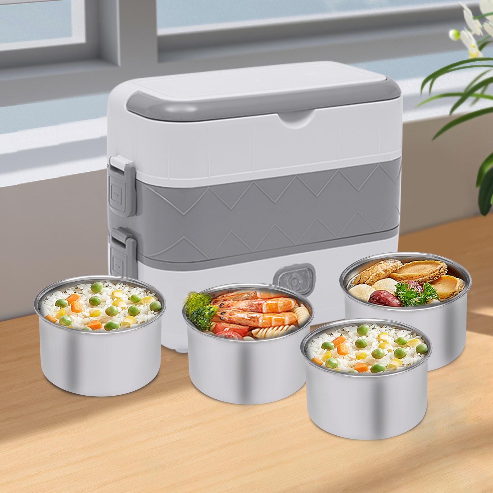 2 Layer Electric Lunch Box Food Warmer Heater Rice Cooker Travel Portable 110V