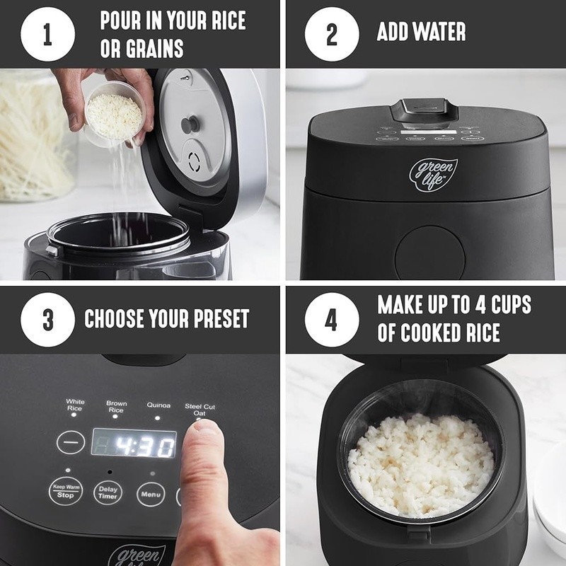 1.5 QT Rice Cooker One-Touch Cooking Ceramic Nonstick Smart Delay Timer Compact