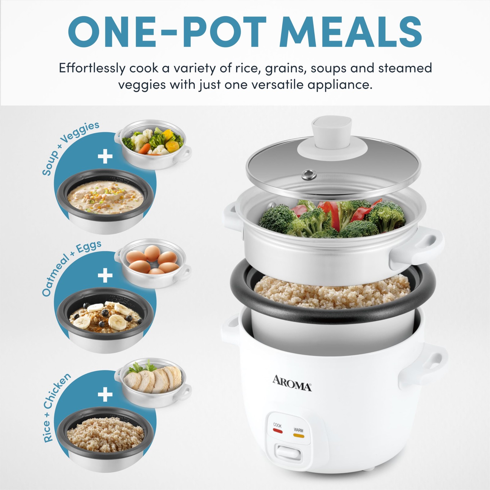 AROMA® Rice Cooker, 2Cup Uncooked / 4Cup Cooked, Steamer, Grain Cooker, Soup …