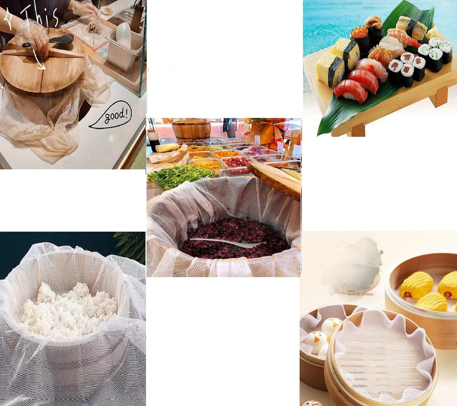 2Pcs Rice Net, 45 x 39 inch Sushi Rice Cooking Net,Non-Stick Rice Cooker Napk