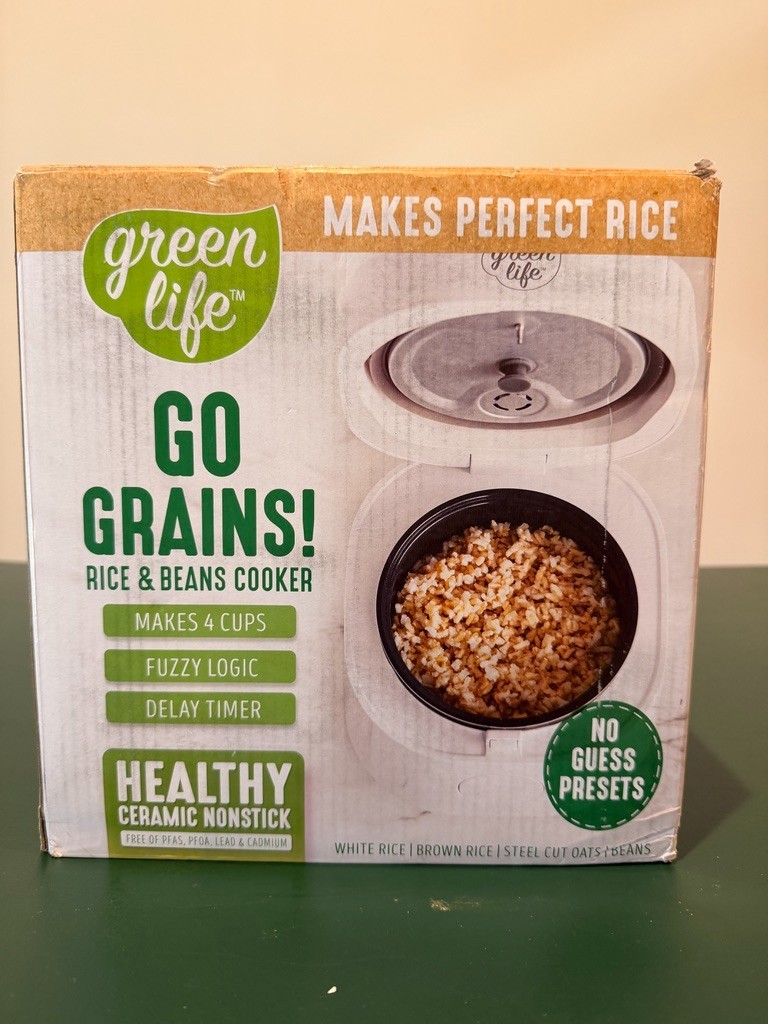 GreenLife Digital 4 Cup Rice and Grains Cooker, White, Ceramic Nonstick, New