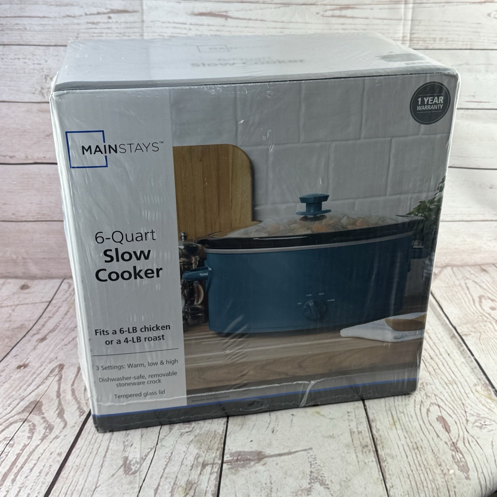 Mainstays 6 Qt Oval Slow Cooker Blue Manual Crock Pot Glass Lid New