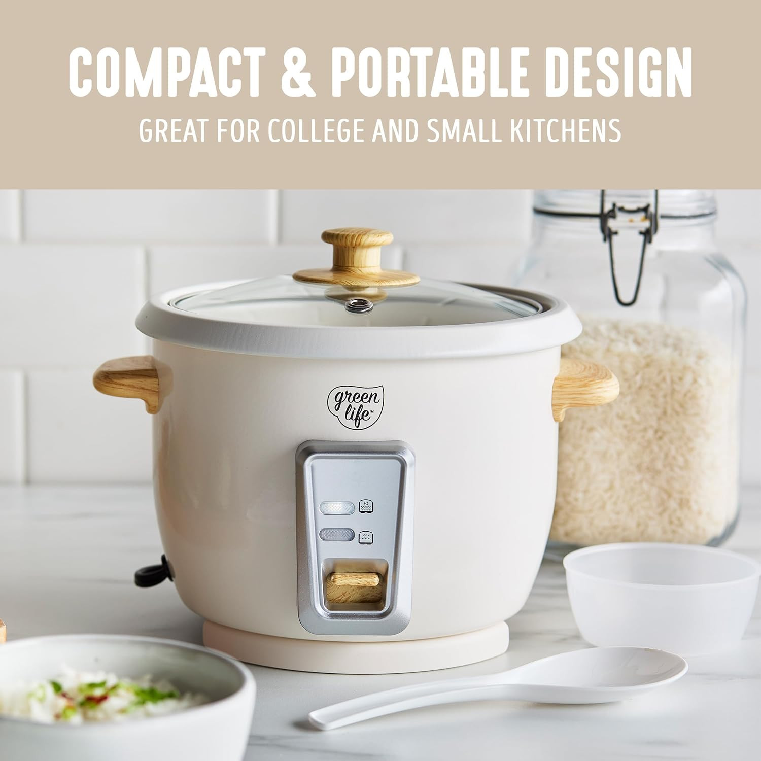 Rice Cooker with Removable Pfas-Free Ceramic Nonstick Pot, 3-Cups Uncooked/6-Cup