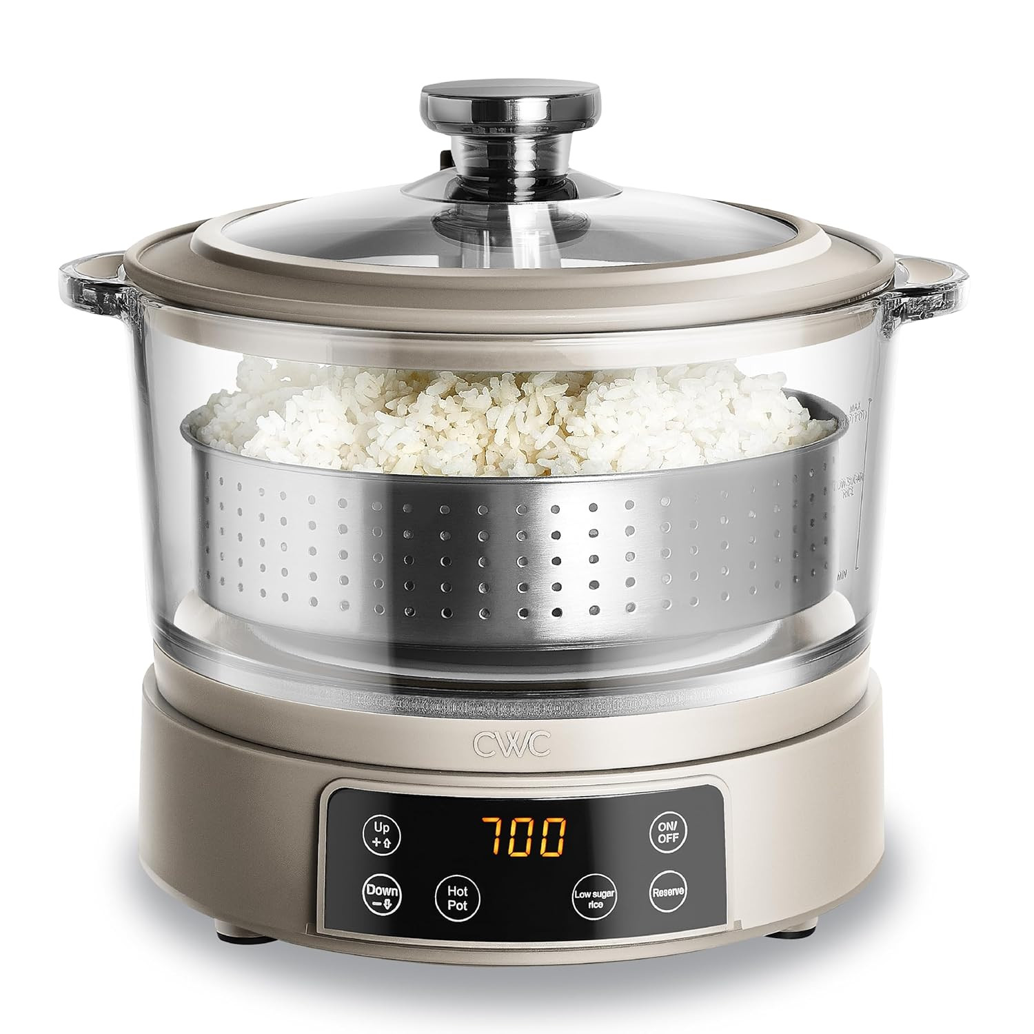 3L Glass Mini Low Carb Rice Cooker – Holds 2 Cups Raw/Makes 6 Cups Cooked with A