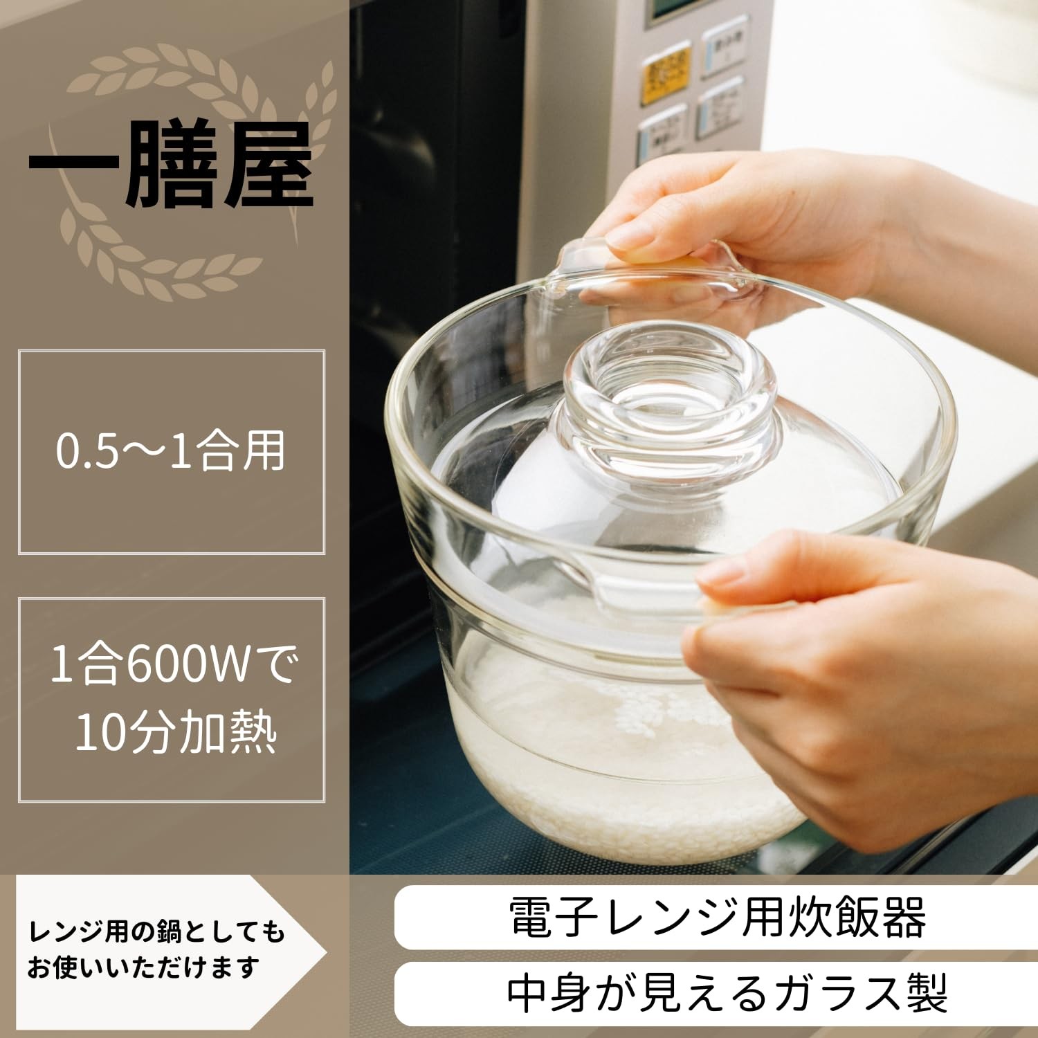 HARIO XRCP-1 Glass Rice Cooker 0.5–1 Cup Microwave Use Clear Japan Gift New
