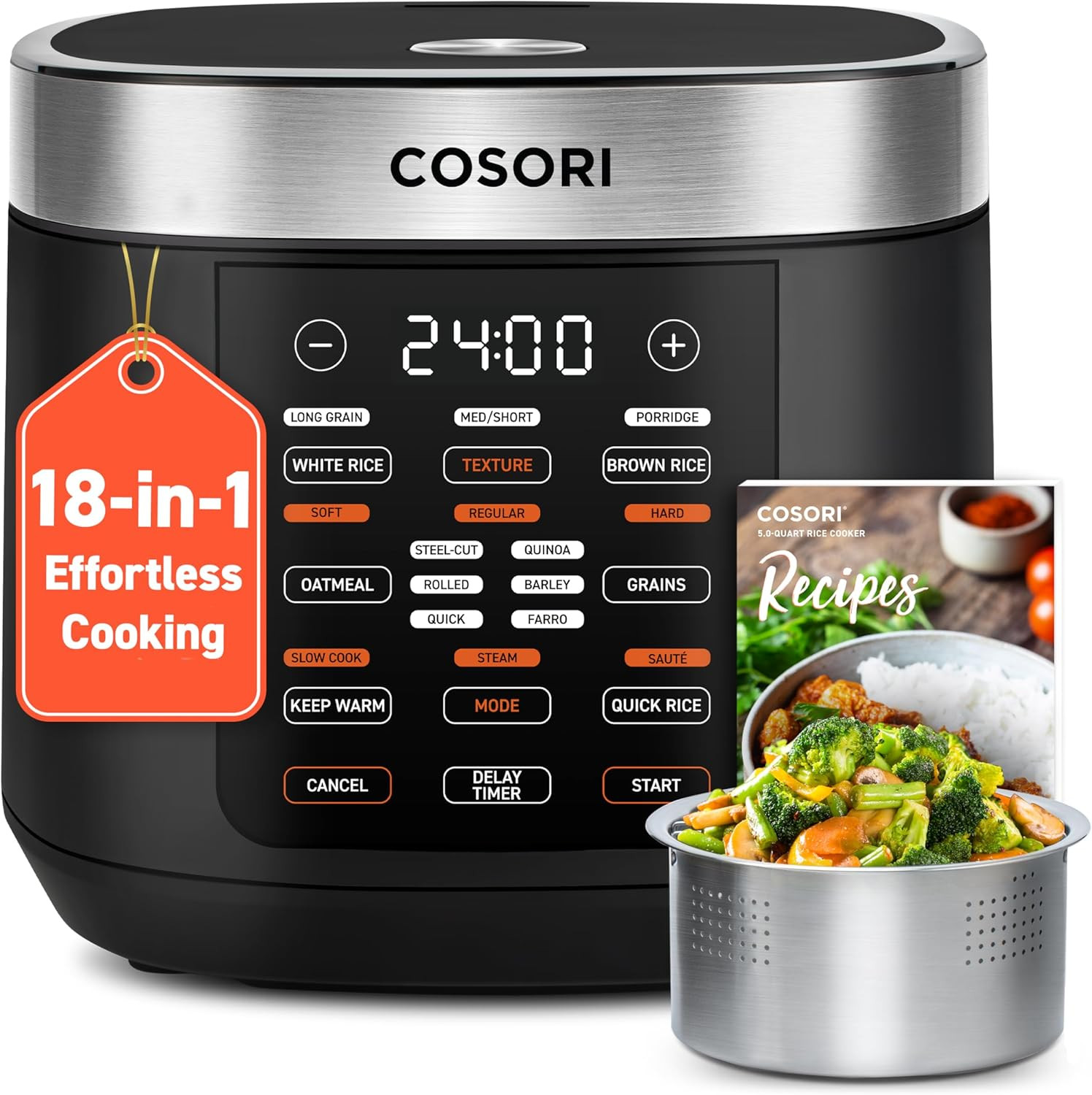 Rice Cooker 10 Cup, 24H Keep Warm, 18 Functions Fuzzy Logic Rice Maker with Stai