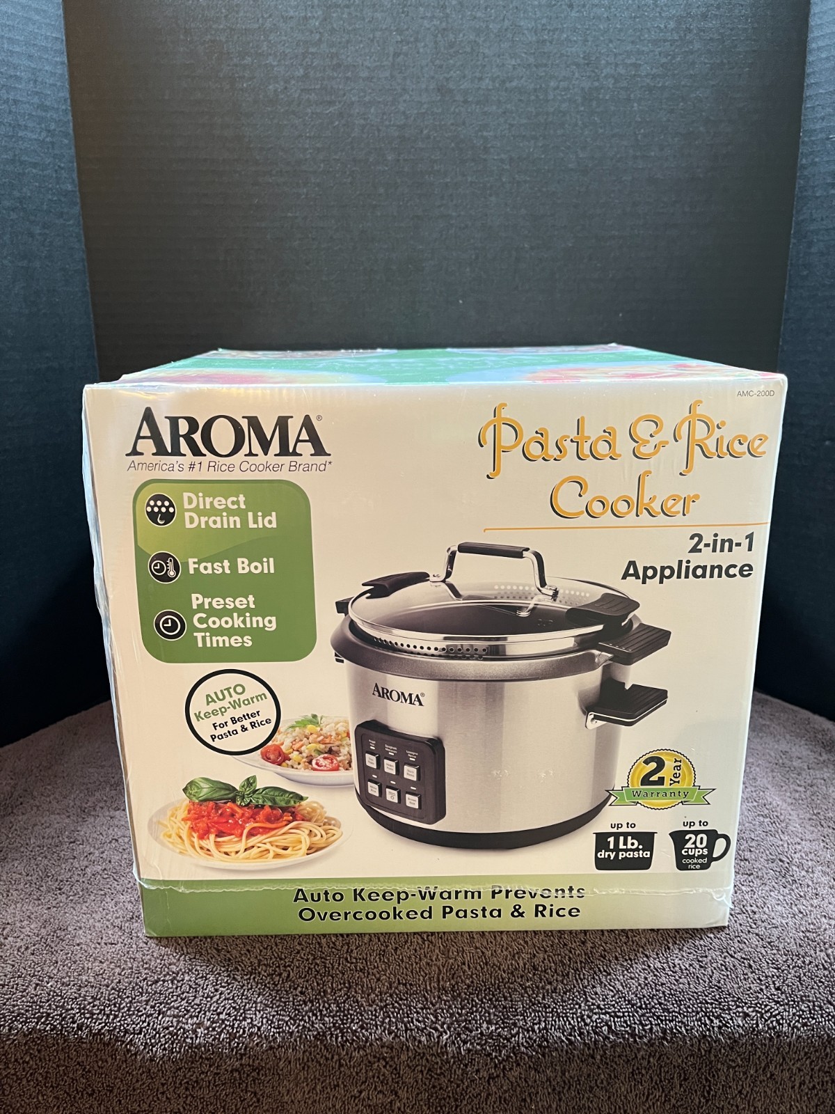 New Aroma Digital Rice & Pasta Cooker 2-in-1 Appliance AMC-200D 6 QT