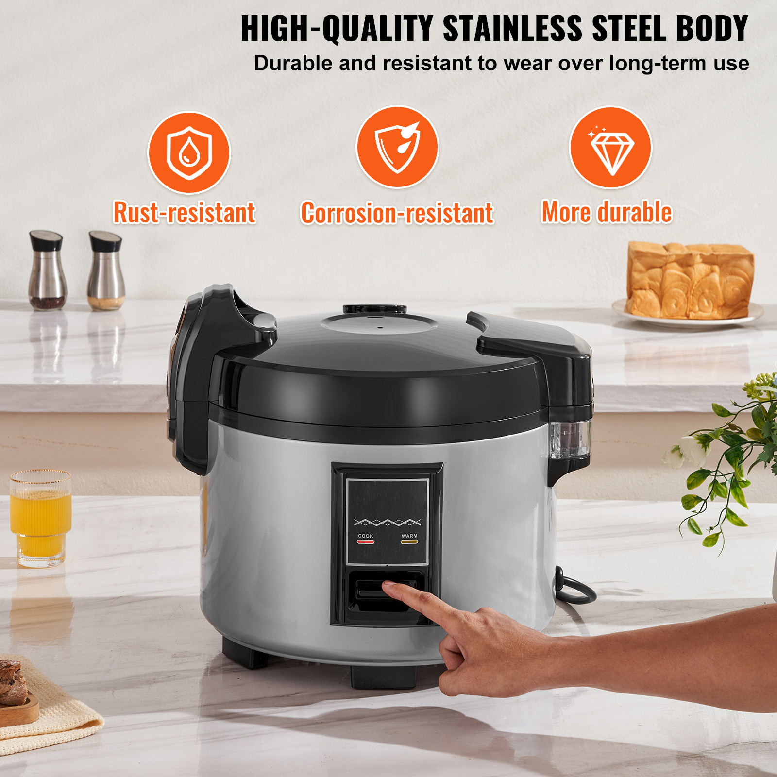 VEVOR Commercial Rice Cooker 70-Cup Non-Stick Pot 15L 12H Keep Warm Restaurant