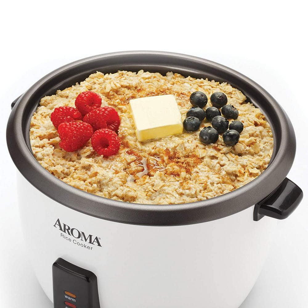 AROMA Rice Cooker 32-Cup White Pot Steamer One-Touch Keep-Warm Dishwasher Safe