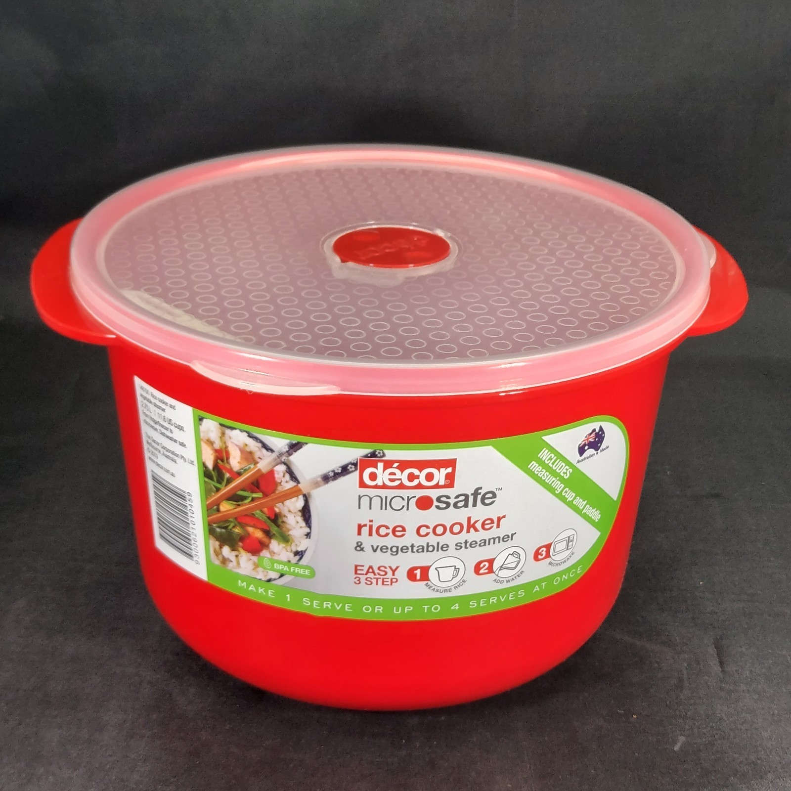 Decor Microsafe Rice Cooker & Vegetable Steamer Red 148700 2.75L / 11.6 cups NEW