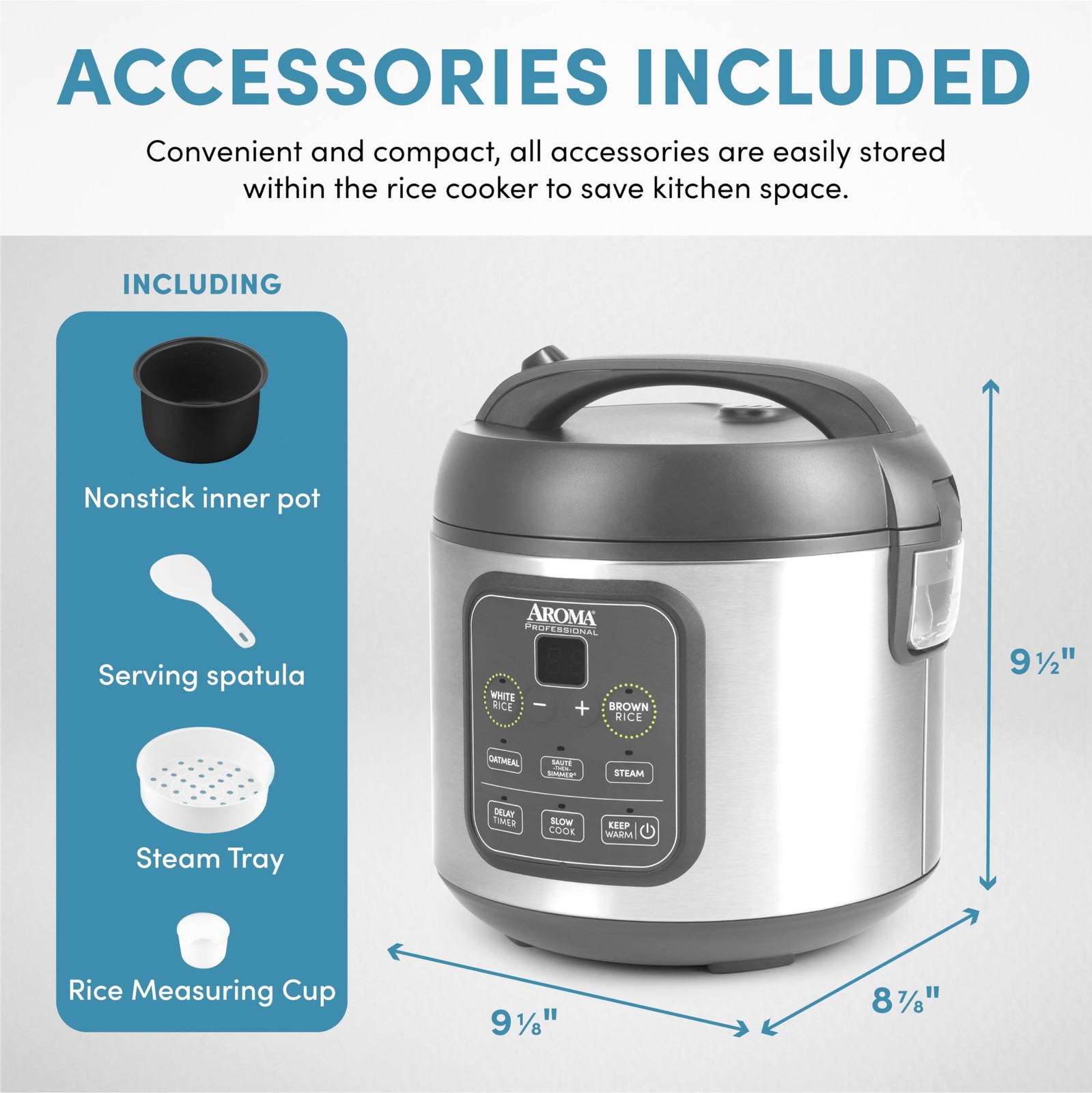 Digital Rice Cooker 4-Cup Uncooked 8-Cup Cooked 2 Quart – Steamer & Slow