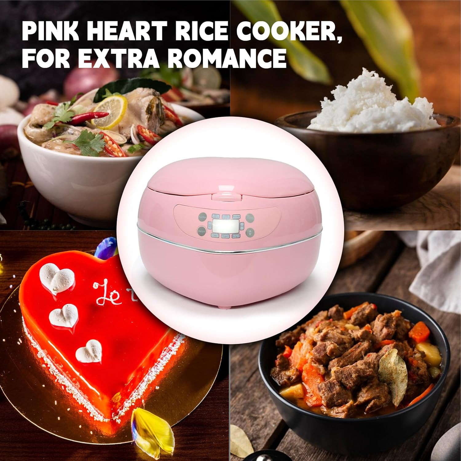 Adorable Heart-Shaped Pink Rice Cooker 1.8L – Ideal Gift for Any Occasion