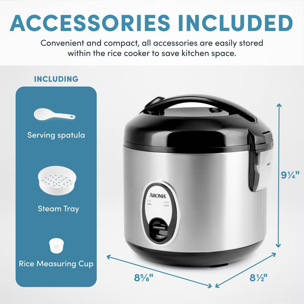 Aroma 8 Cup Rice Cooker – Stainless Steel ARC-904SB