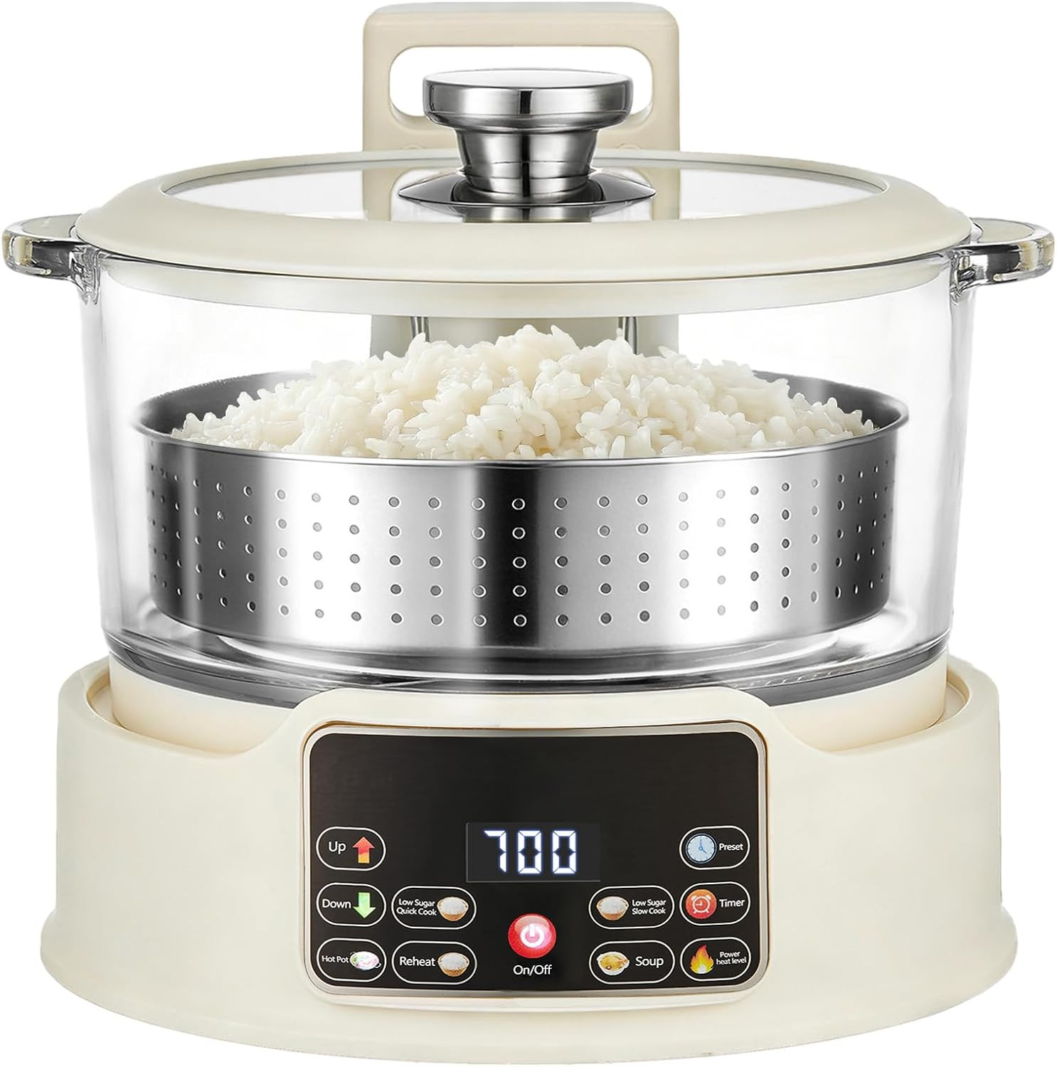 3L Low Carb Rice Cooker, Auto Lift Filter Basket for Low Sugar Rice, Stainless S