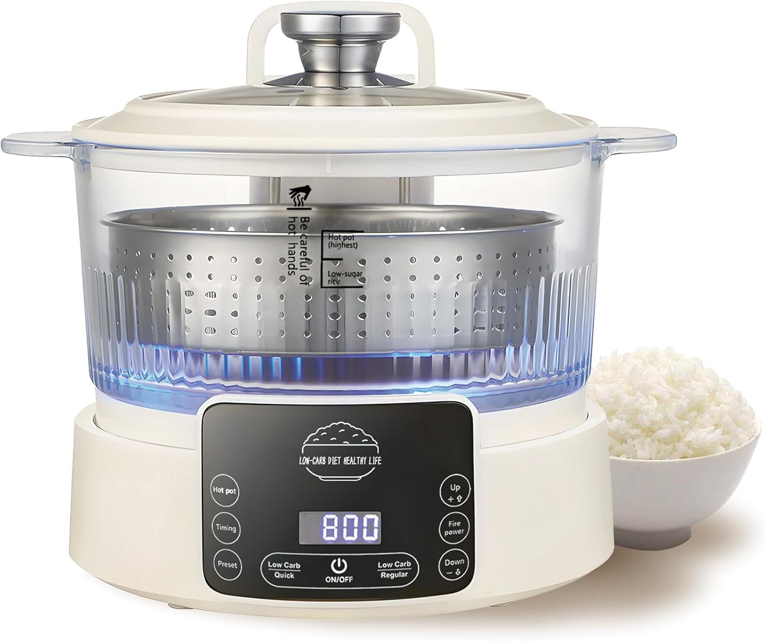Low Carb Rice Cooker,3L Multifunction Low Sugar Rice Cooker Small,Reservable & T