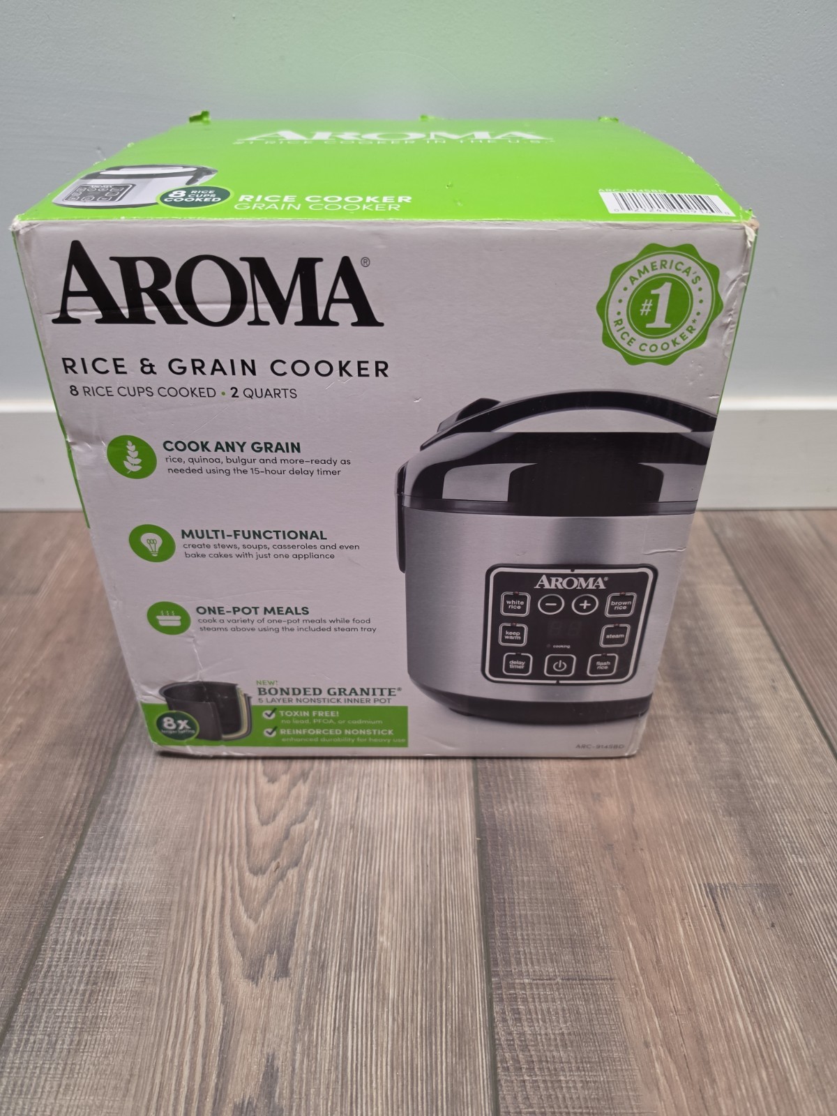 Aroma 8-Cup (Cooked) Rice & Grain Cooker, Steamer, New Bonded Granite Coating
