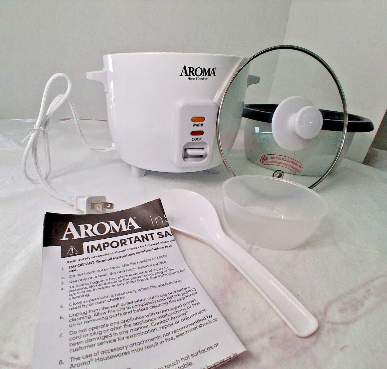 AROMA ARC-363NG Rice Cooker 3-Cup (Uncooked) 6-Cup Cooked, 1.5Qt White NEW No BX