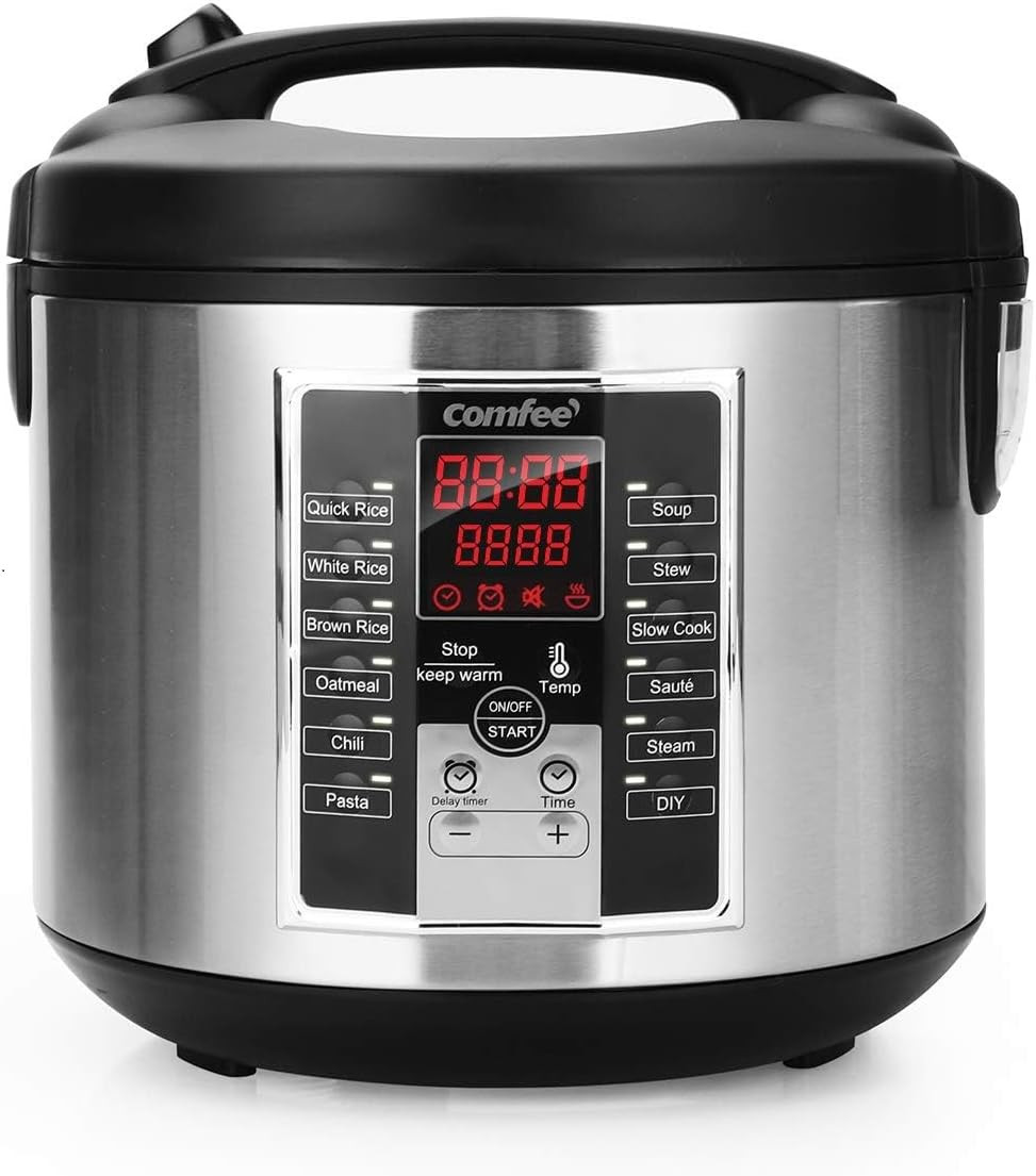 Multi Cooker 5.2Qt 12-in-1 Rice Slow Cooker Steamer Sauté Stewpot Black/Silver
