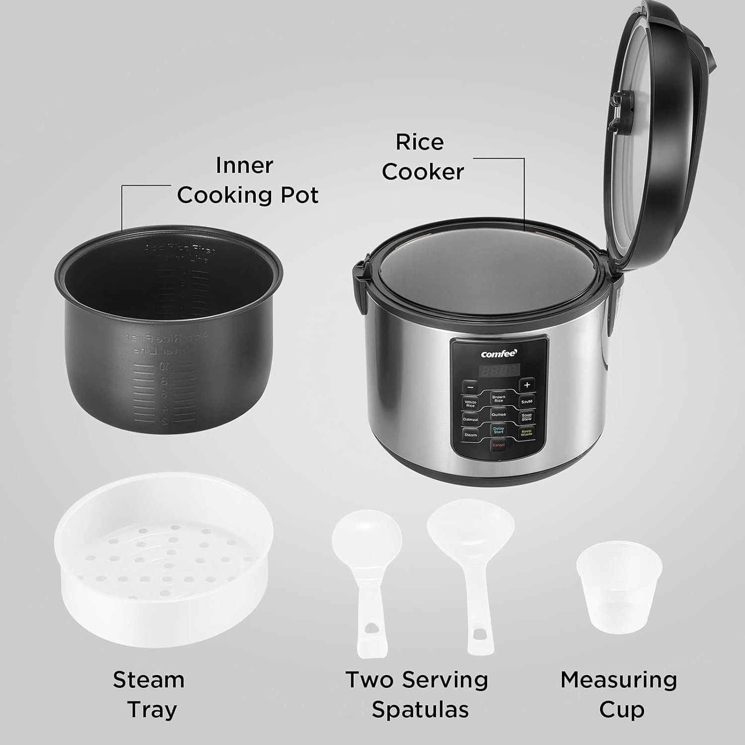 Rice Cooker 10 Cup Uncooked/20 Cup Cooked, Rice Maker, Steamer, Saute, Steamer a