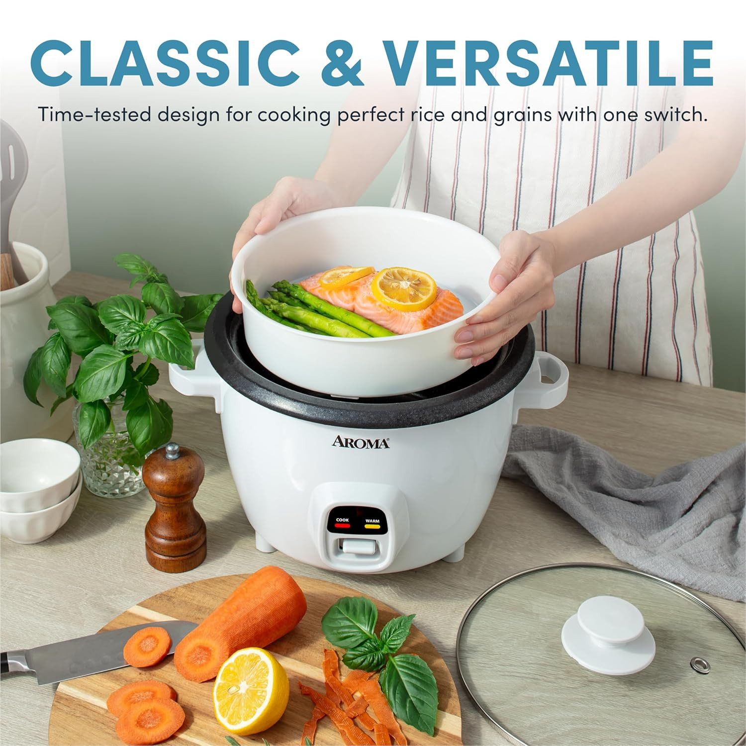 AROMA® 20-Cup (Cooked) One-Touch Rice Cooker and Food Steamer with Auto-Warm | 1