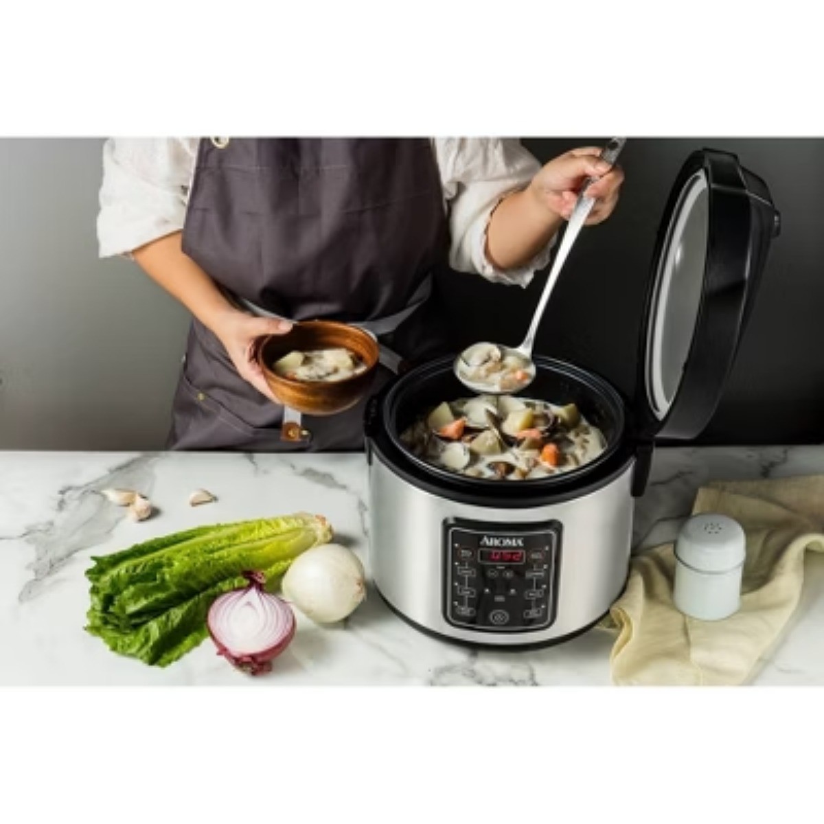 Aroma 20 Cup Digital Multicooker & Rice Cooker – Stainless Steel: 5 Settings