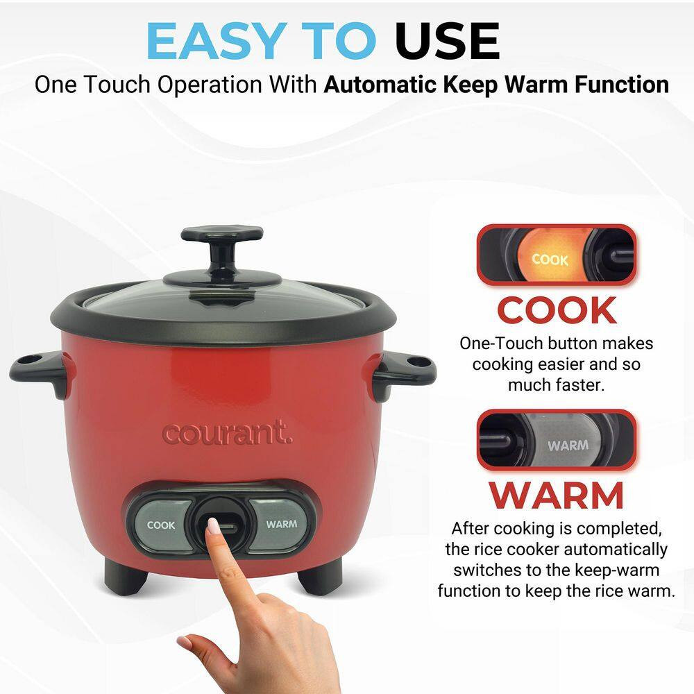 6-Cup (Cooked) Rice Cooker, Removable Non-Stick Bowl, One Touch Rice Cooker, Red