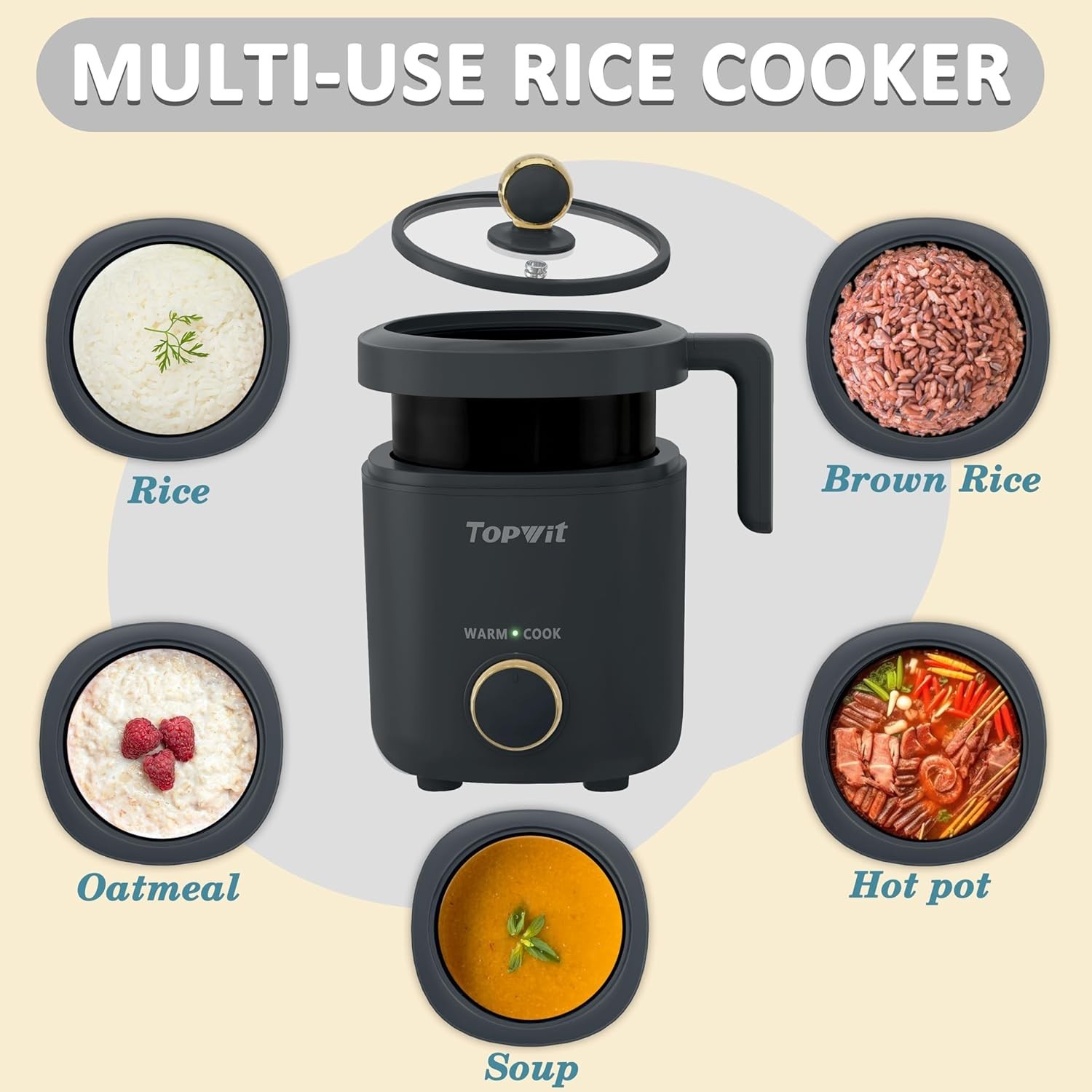 Rice Cooker Small, Mini Rice Cooker 2 Cups Uncooked, 1.2L Portable Rice Maker…