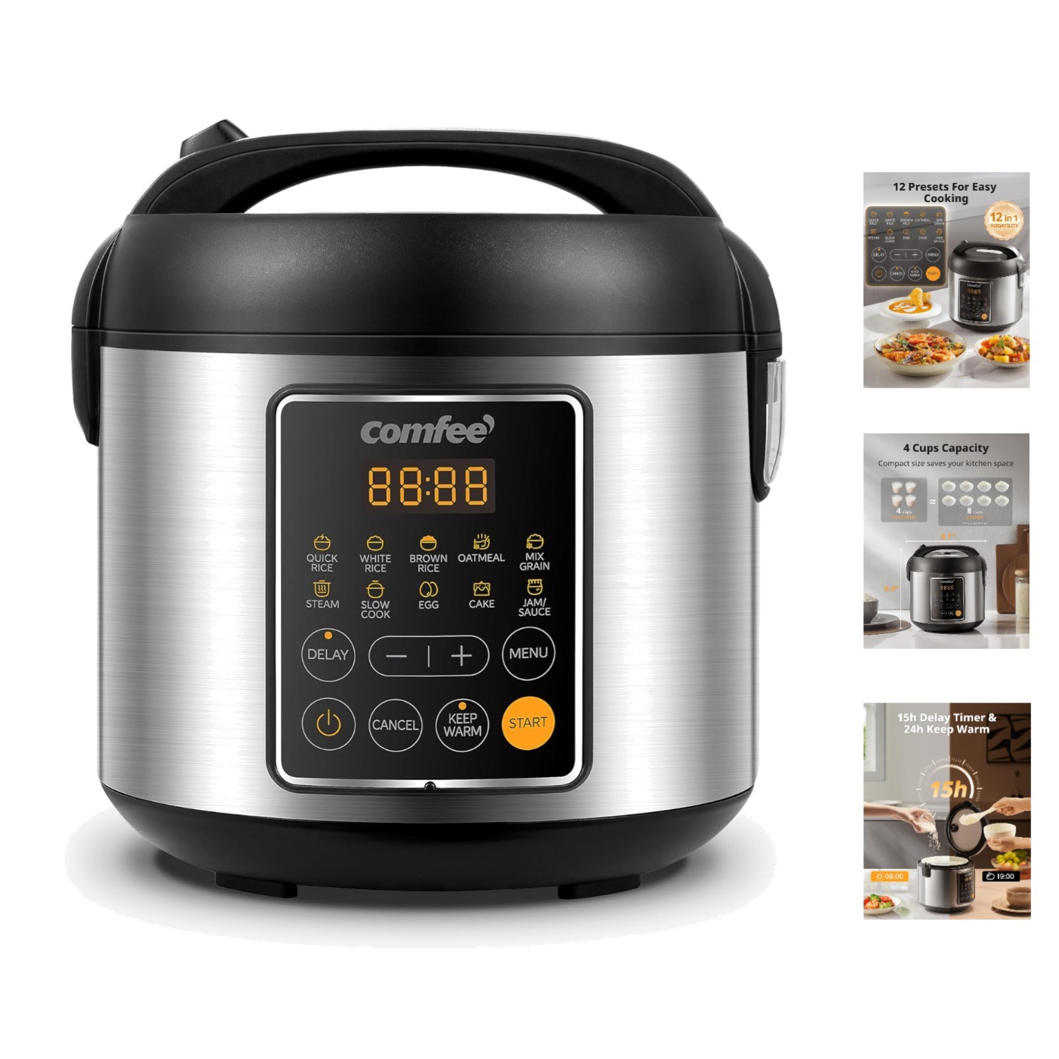 4 Cups Uncooked Rice Cooker – Non-Stick 2 Qt Multifunctional Cooker with Steamer