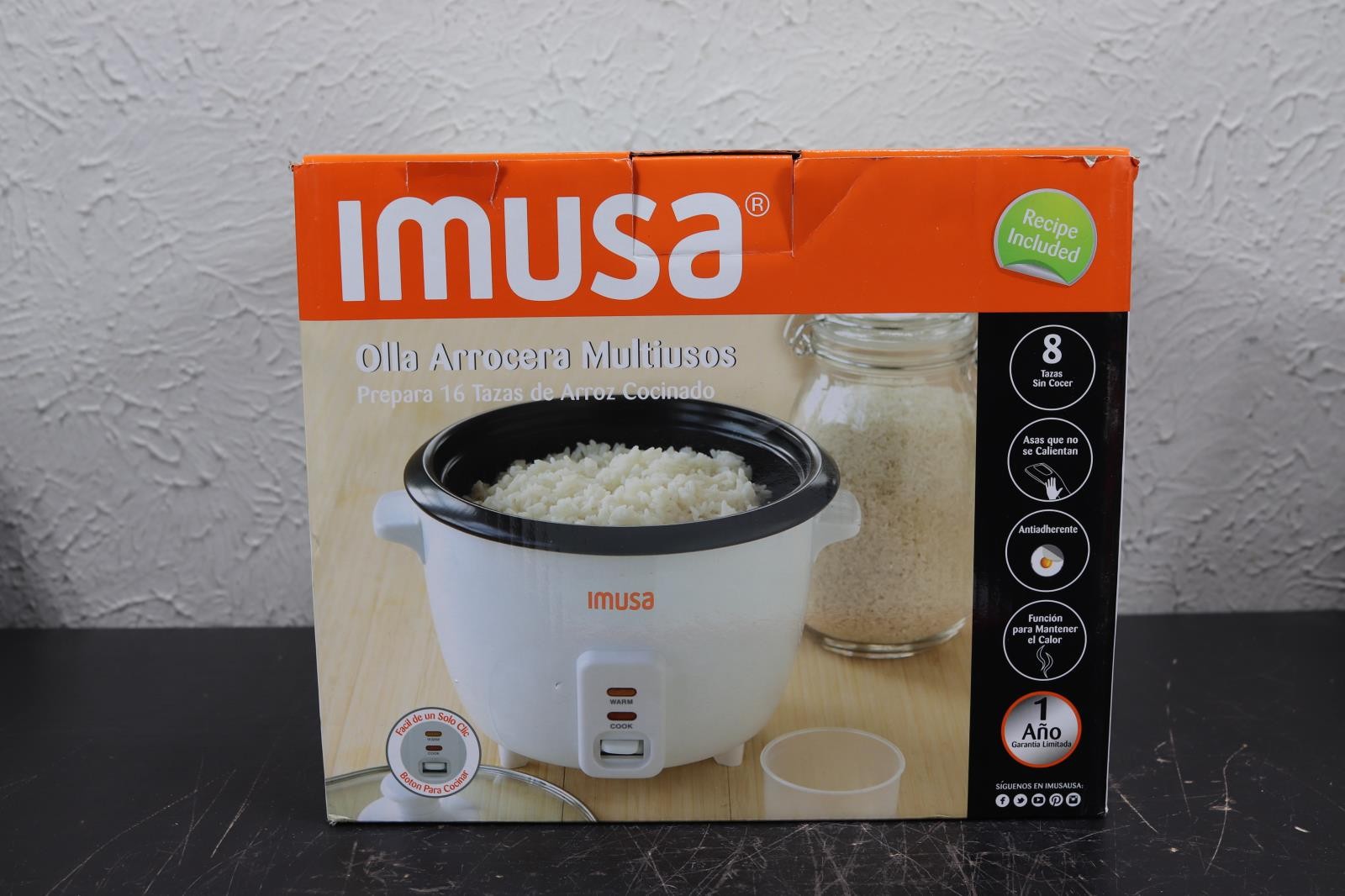 IMUSA USA GAU-00013 Nonstick Rice Cooker 8-Cup Uncooked 16-Cup Cooked, White