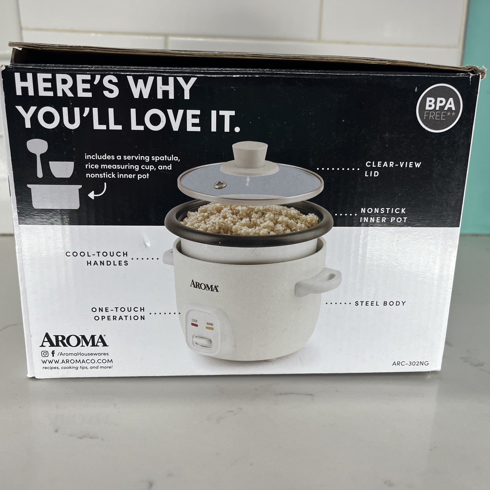 Aroma 4 Cup Pot Style Rice Cooker White: Nonstick, Stay-Cool Handles