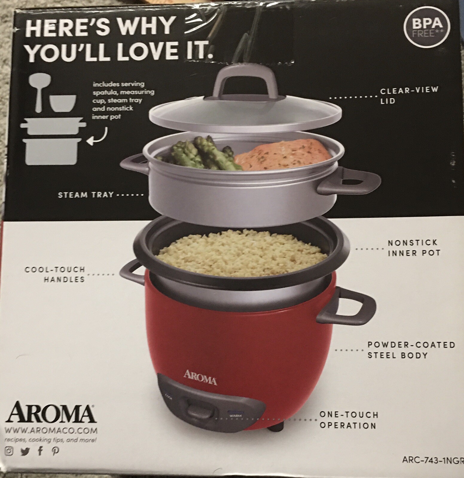 Aroma 6-Cup Rice & Grain Cooker/Steamer ARC-743-1NGR – NEW